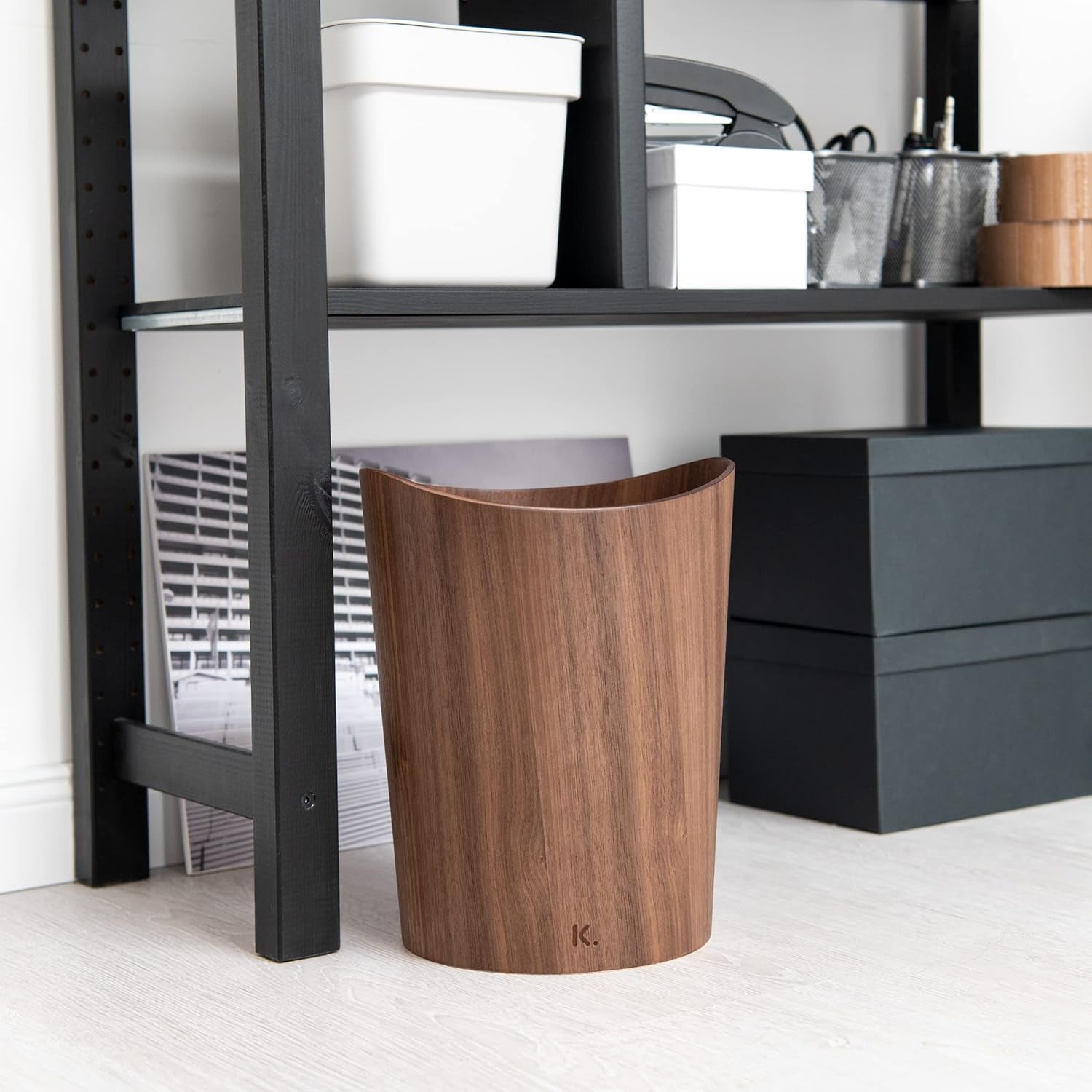 Kazai. Echtholz Papierkorb Börje | Holz Mülleimer Für Büro, Kinderzimmer, Schlafzimmer U.M. | 9 Liter | Walnuss