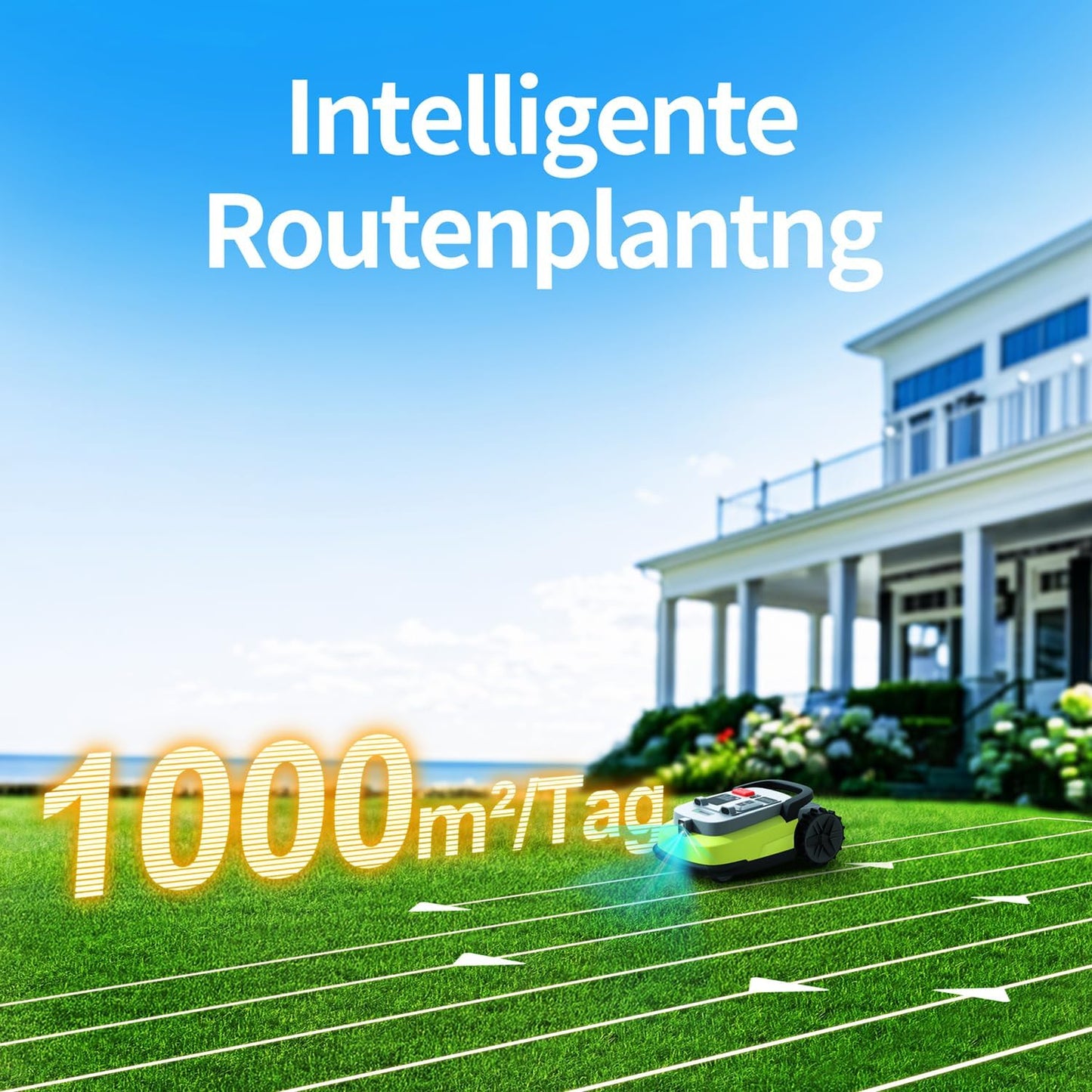 M10 Rasenmäher Roboter, Mähroboter Ohne Begrenzungskabel Für Rasenflächen Bis 1000M², Vision+Rtk Fusion-Mapping ,Smart-Navigation, Hindernisvermeidung, App-Steuerung