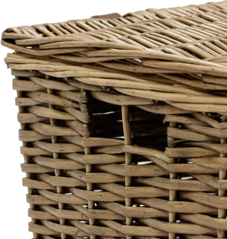 Handgefertigter Weidenkorb Mit Kunstlederriemen, Groß, Braun