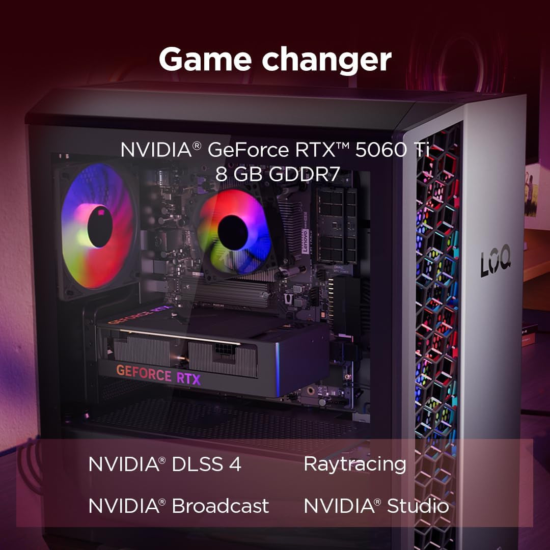 Lenovo LOQ Tower Gaming Desktop-Pc | NVIDIA Geforce RTX 5060 8GB | AMD Ryzen 7-8745HX | 32RAM | 1TB | Win11 | 26L | Luna Grau-Eclipse Black | 3 Monate Gamepass