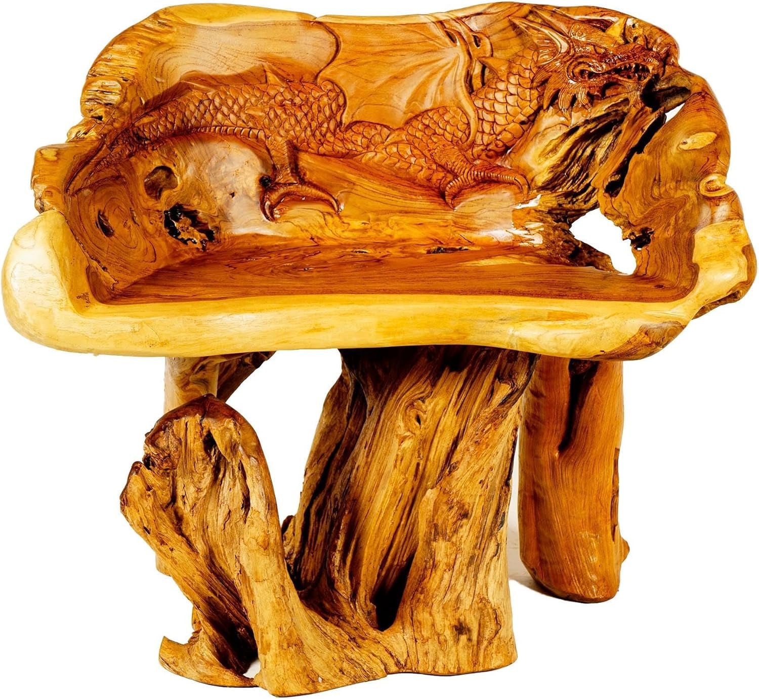 Windalf Massiver Gartenstuhl Mit Drachen NACHTSCHATTEN 80 Cm Holz-Hocker Handarbeit Wurzelholz