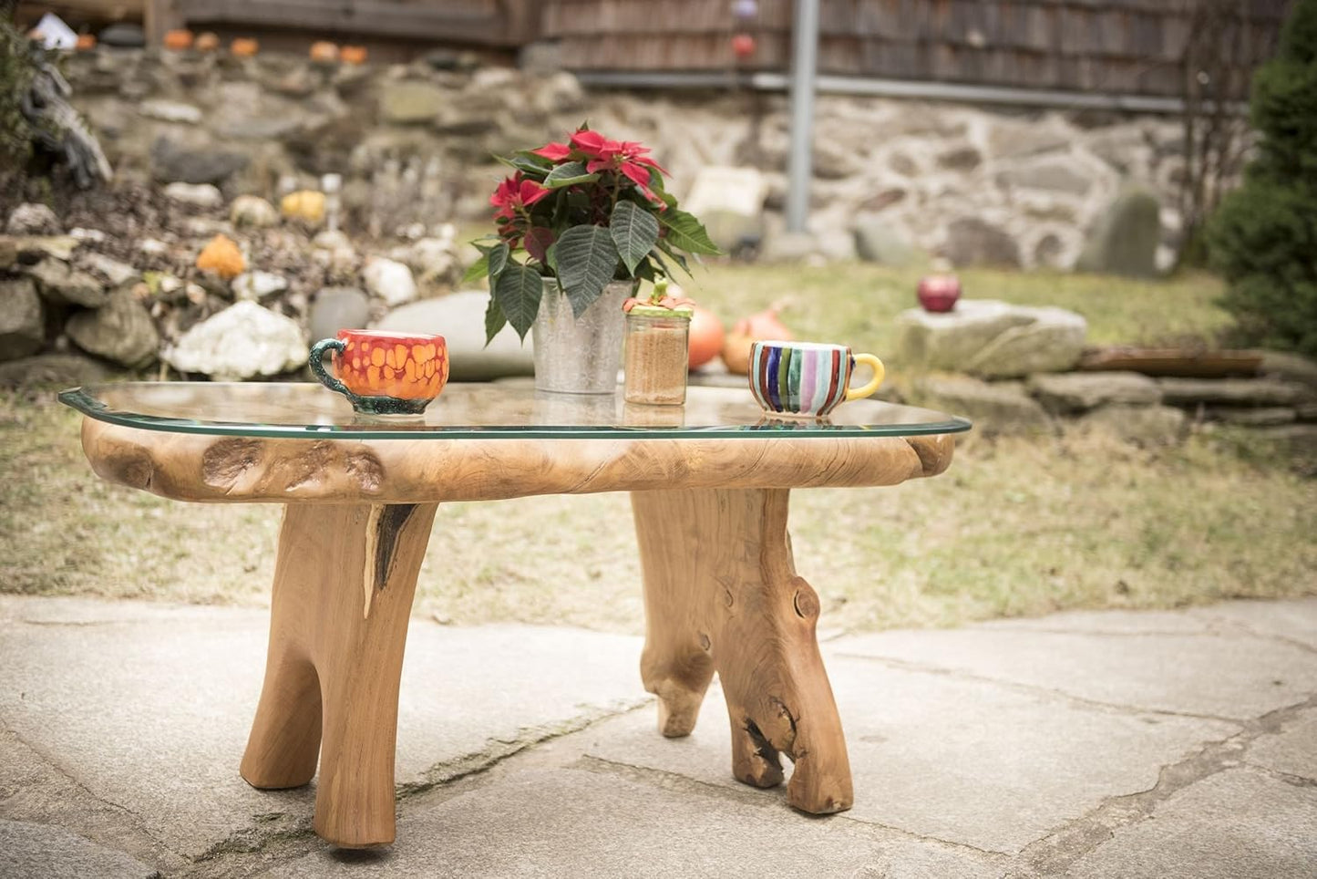 Windalf Handgearbeiteter Design Eulen Couchtisch Miana 106 Cm Großer Uhu Wohnzimmertisch Mit Glasplatte UNIKAT Wurzelholz