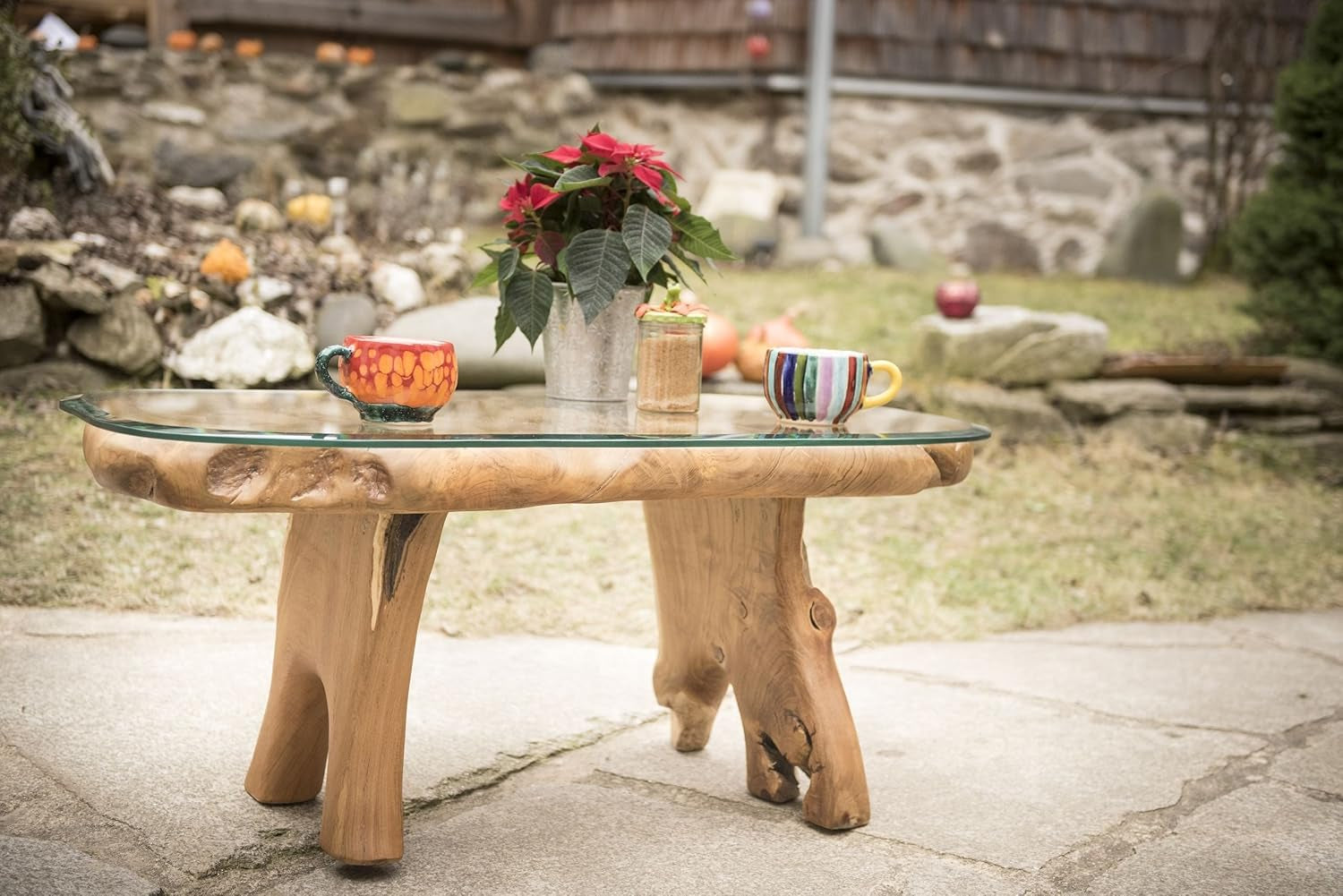 Windalf Handgearbeiteter Design Eulen Couchtisch Miana 106 Cm Großer Uhu Wohnzimmertisch Mit Glasplatte UNIKAT Wurzelholz