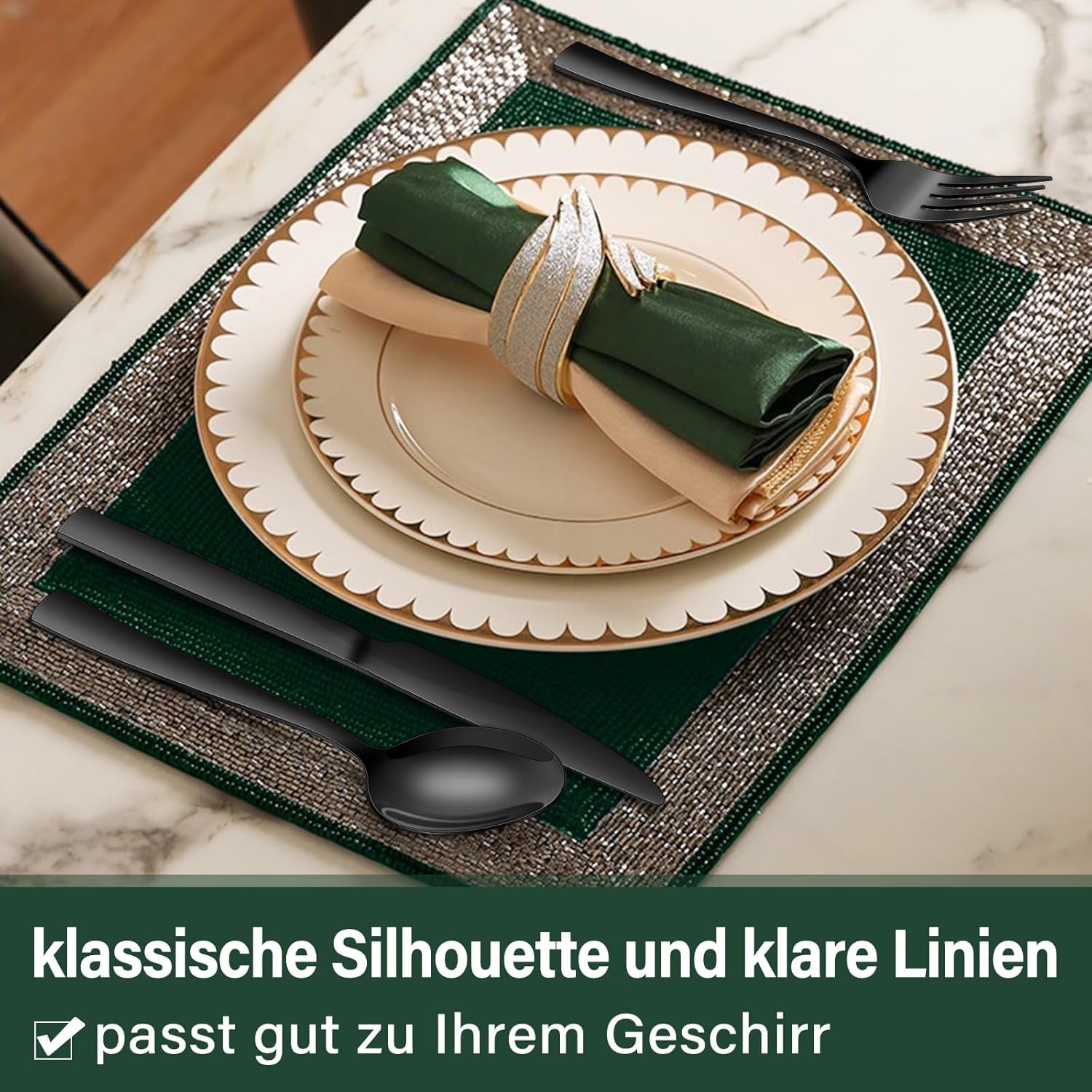 36 Teiliges Edelstahl Besteckset Mit Steakmesser Schwarz, Besteck Set 6 Personen, Elegantes Essbesteck Set Mit Messer Gabel Löffel, Tafelbesteck Für Haus/Party/Restaurant, Spülmaschinenfest