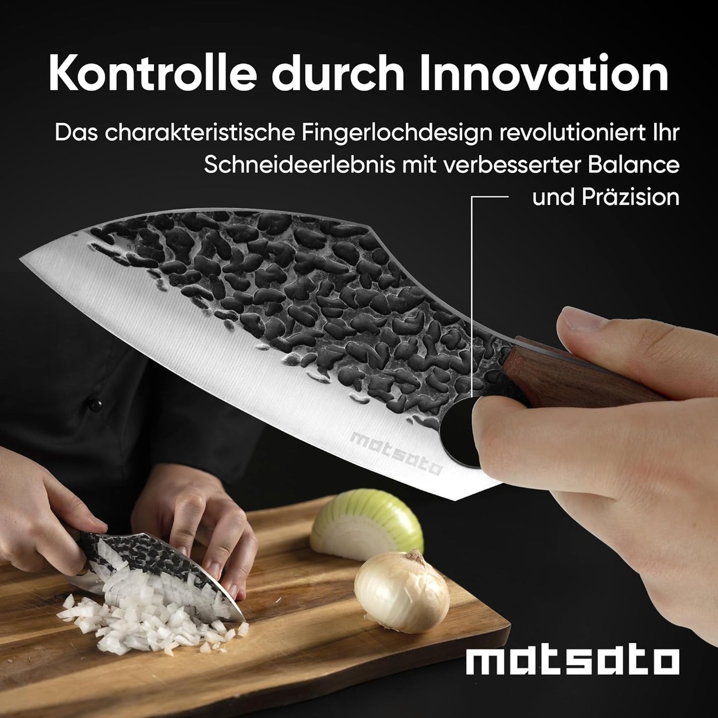 Matsato Messerset 3-Teilig | Scharfes Küchenmesser Set, Vielseitige Messer Für Fleisch, Fisch & Gemüse, Ergonomischer Griff, Ideal Für BBQ