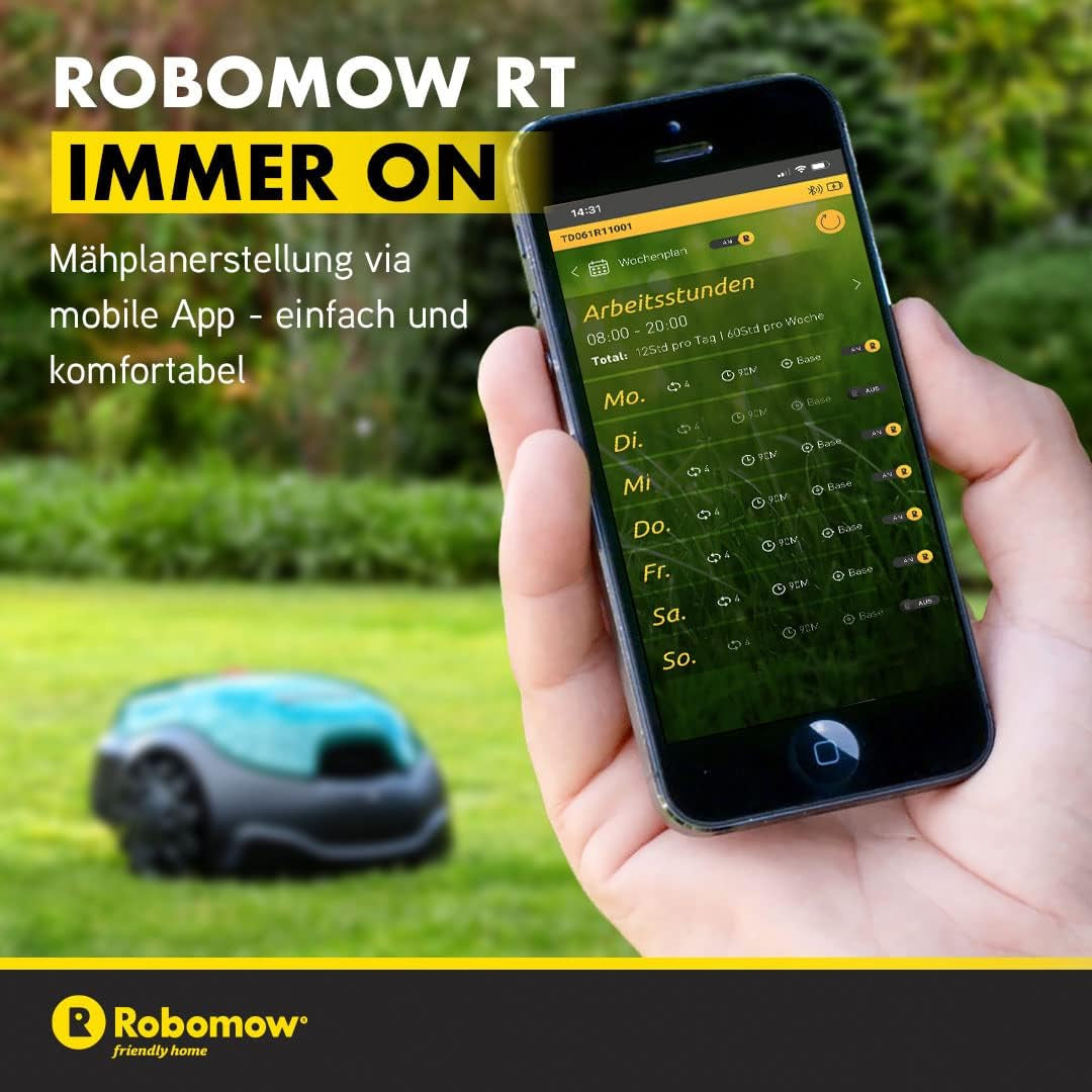 ROBOMOW RT300 Robotermäher/Rasenroboter Für Flächen Bis 300 Qm | 4,3 Ah; 18Cm Schnittbreite; Einfache Installation, Selbstreinigend Und Inkl. Schwimmendem Mähdeck, Mulchreiniger