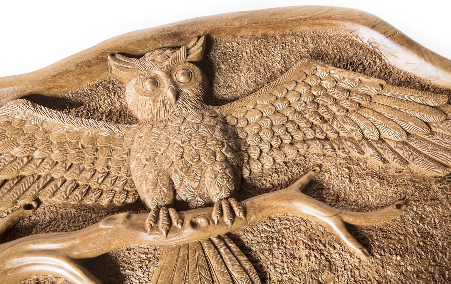 Windalf Handgearbeiteter Design Eulen Couchtisch Miana 106 Cm Großer Uhu Wohnzimmertisch Mit Glasplatte UNIKAT Wurzelholz