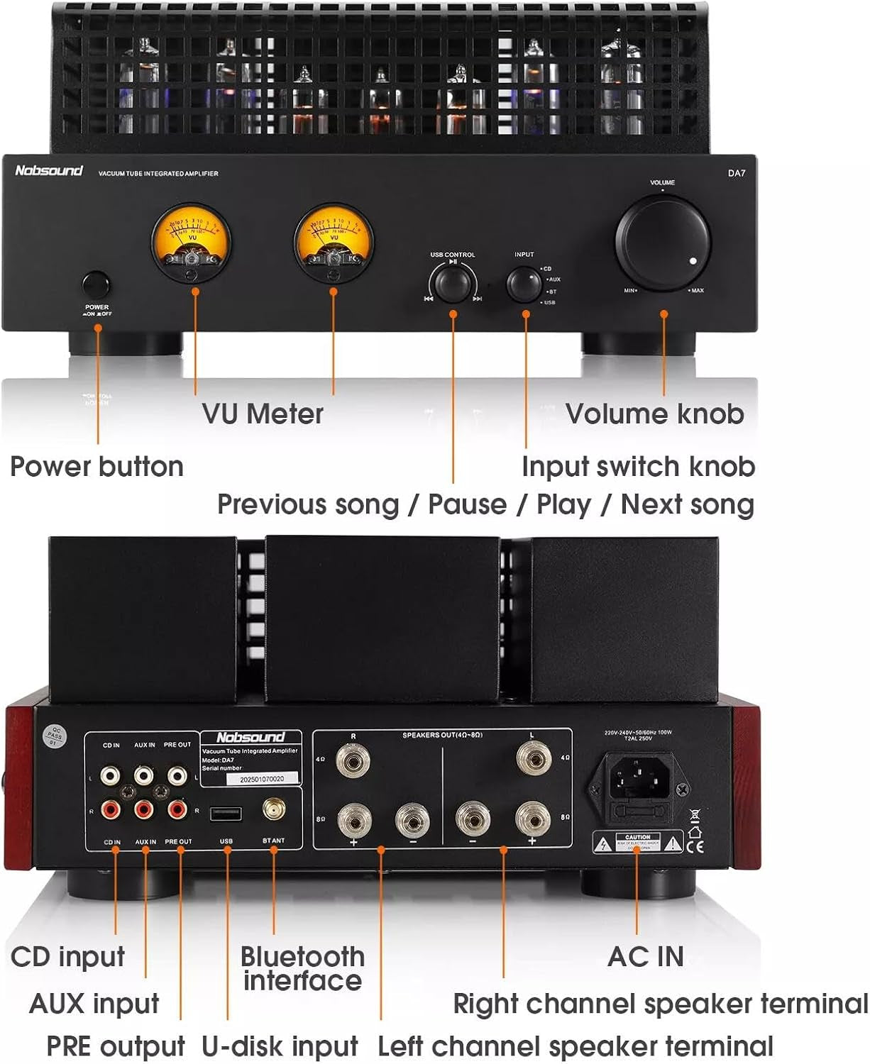 Nobsound Hifi-Verstärker Mit Bluetooth: Vakuum Röhreverstärker DAC VU Meter 6P1+6N1 Stereo Amplifier Für Lautsprecher