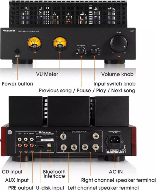 Nobsound Hifi-Verstärker Mit Bluetooth: Vakuum Röhreverstärker DAC VU Meter 6P1+6N1 Stereo Amplifier Für Lautsprecher