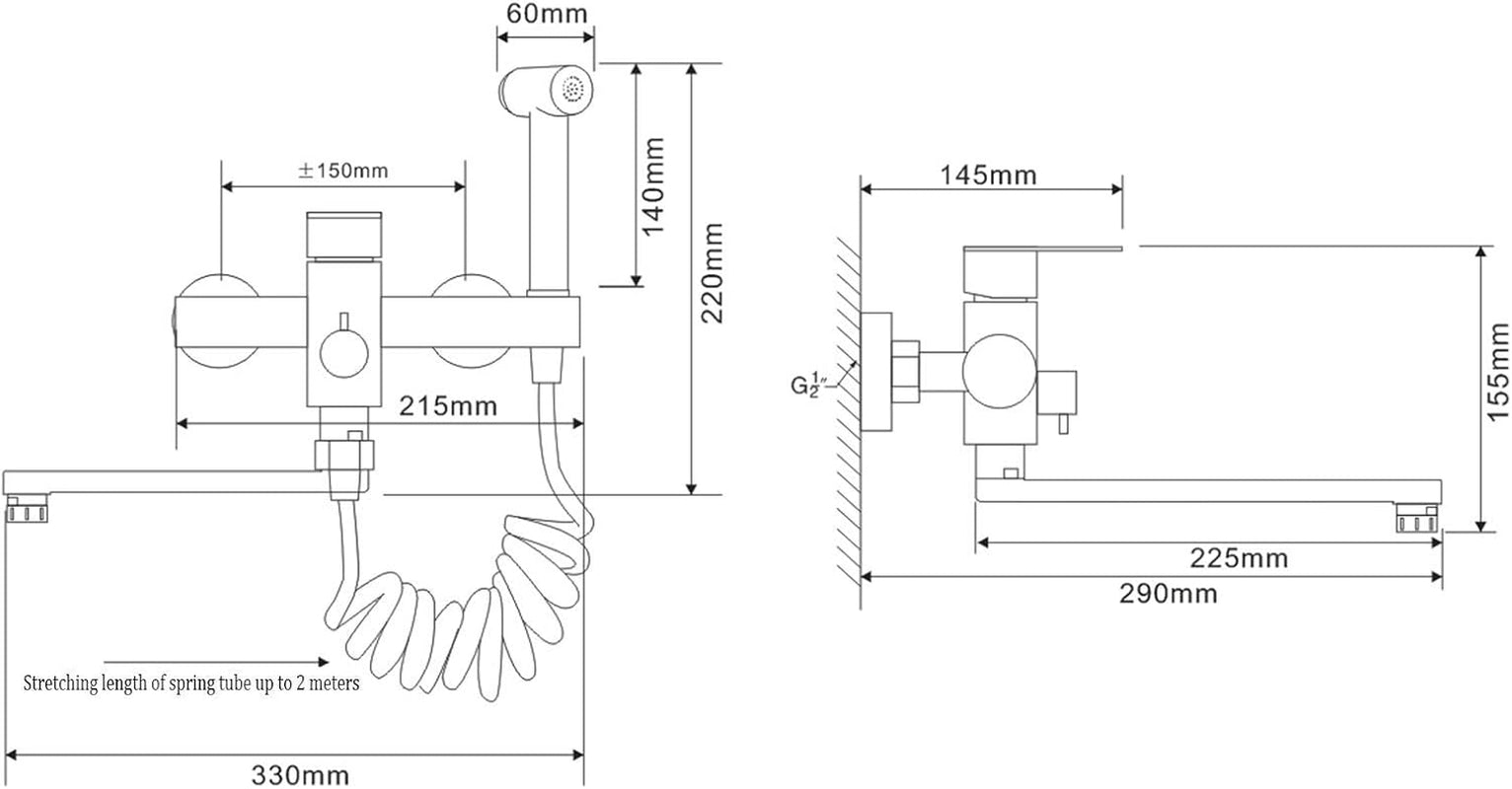 Wasserhahn Küche Wandarmatur Für Küche, Mit Spritzpistole Und 2 Wasserstrahlarten, Wasserhahn Wand Schwenkbarem 360°-Auslauf,Einfache Montage Küchenarmatur Wandmontage (Gebürstetes Nickel)