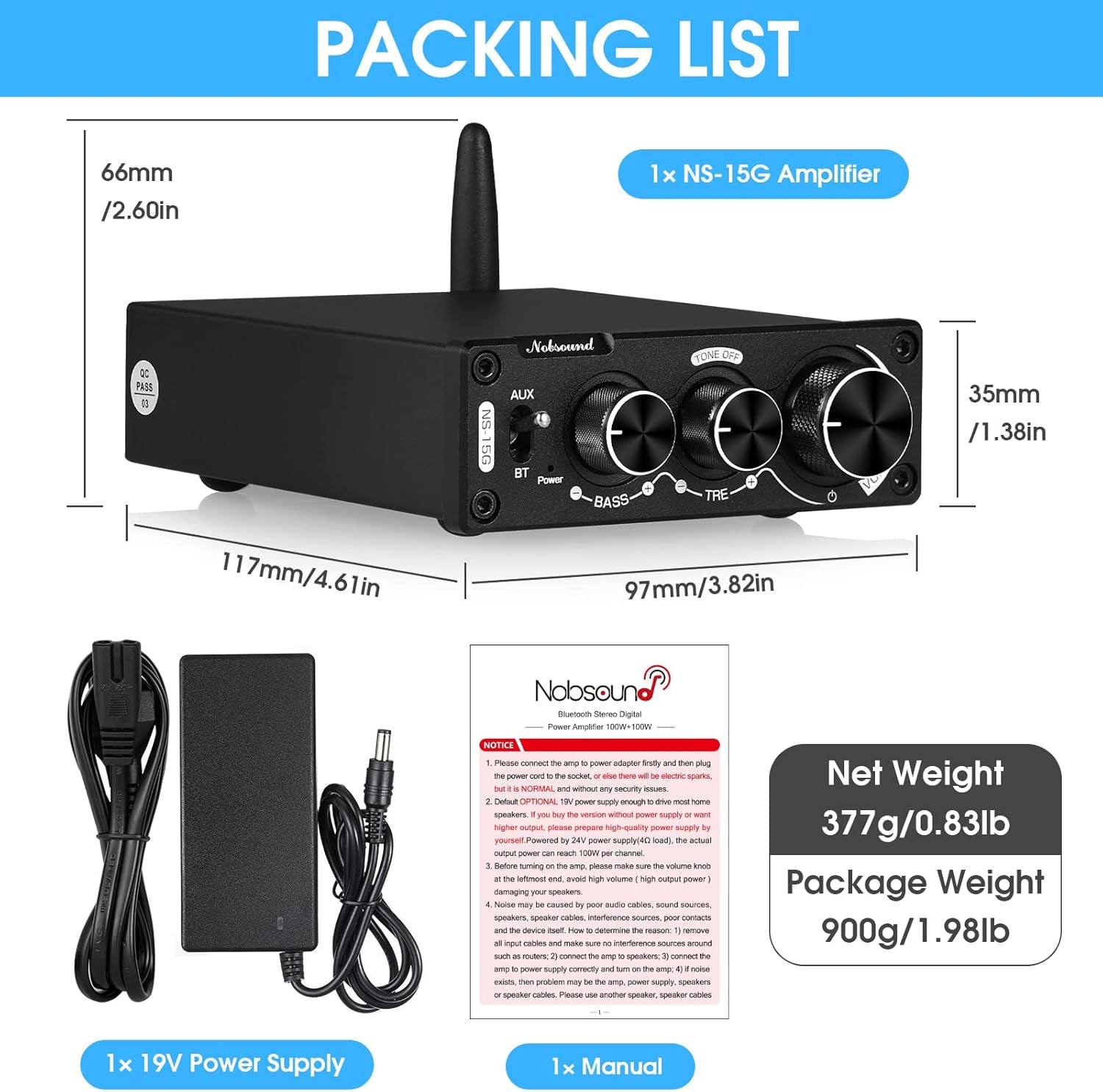 Nobsound 200W Mini Bluetooth Digital Verstärker Hifi Stereo Amplifier Mit Bass Und Höhenregler Für Heimlautsprecher