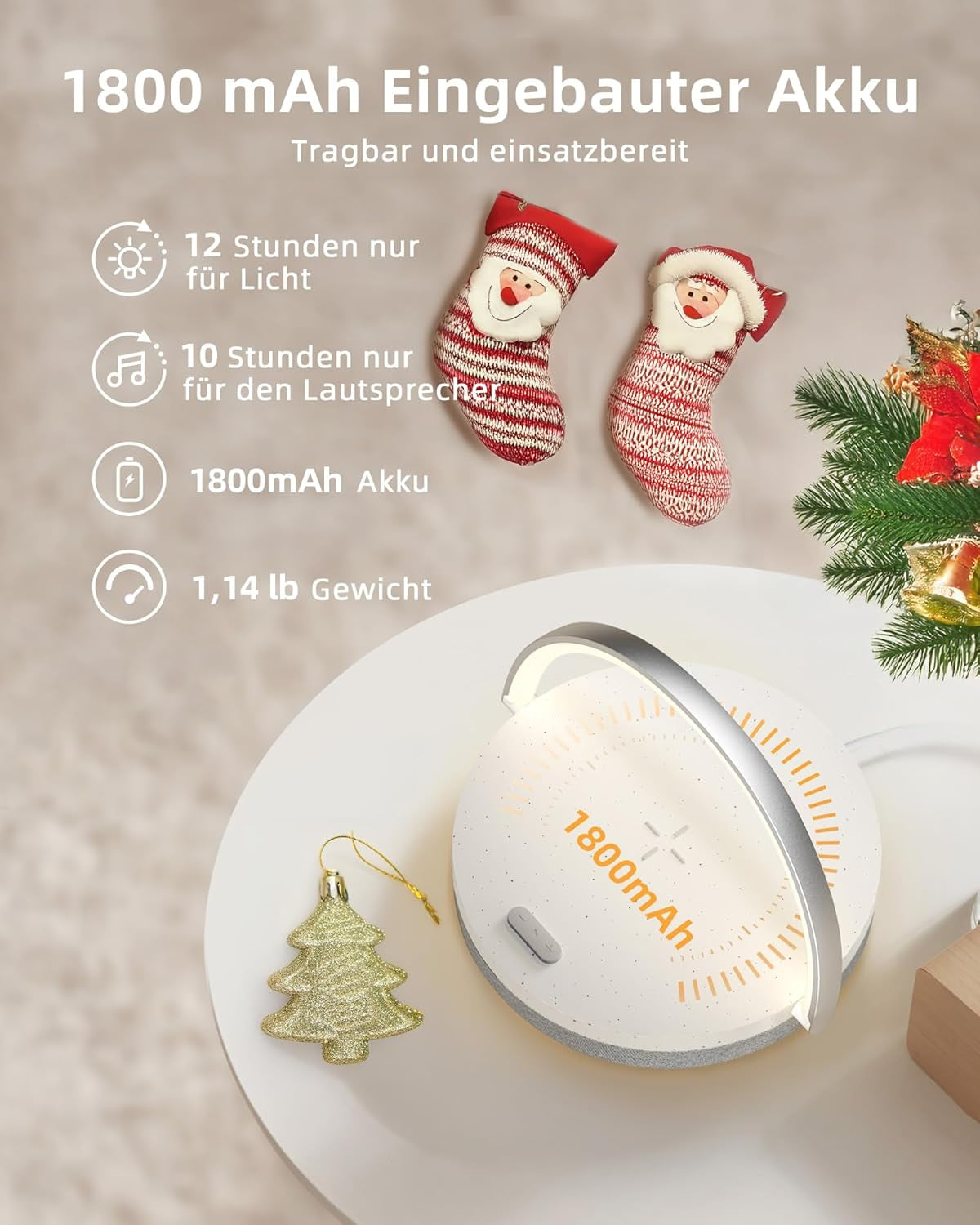 EZVALO LED Nachttischlampe Mit Ladefunktion, 4-In-1 Touch Dimmbar Nachtlicht, Bluetooth Lautsprecher, Kabelloser Ladefunktion, Telefonhalterung, Tischleuchte Für Frauen, Weihnachten, Geburtstag