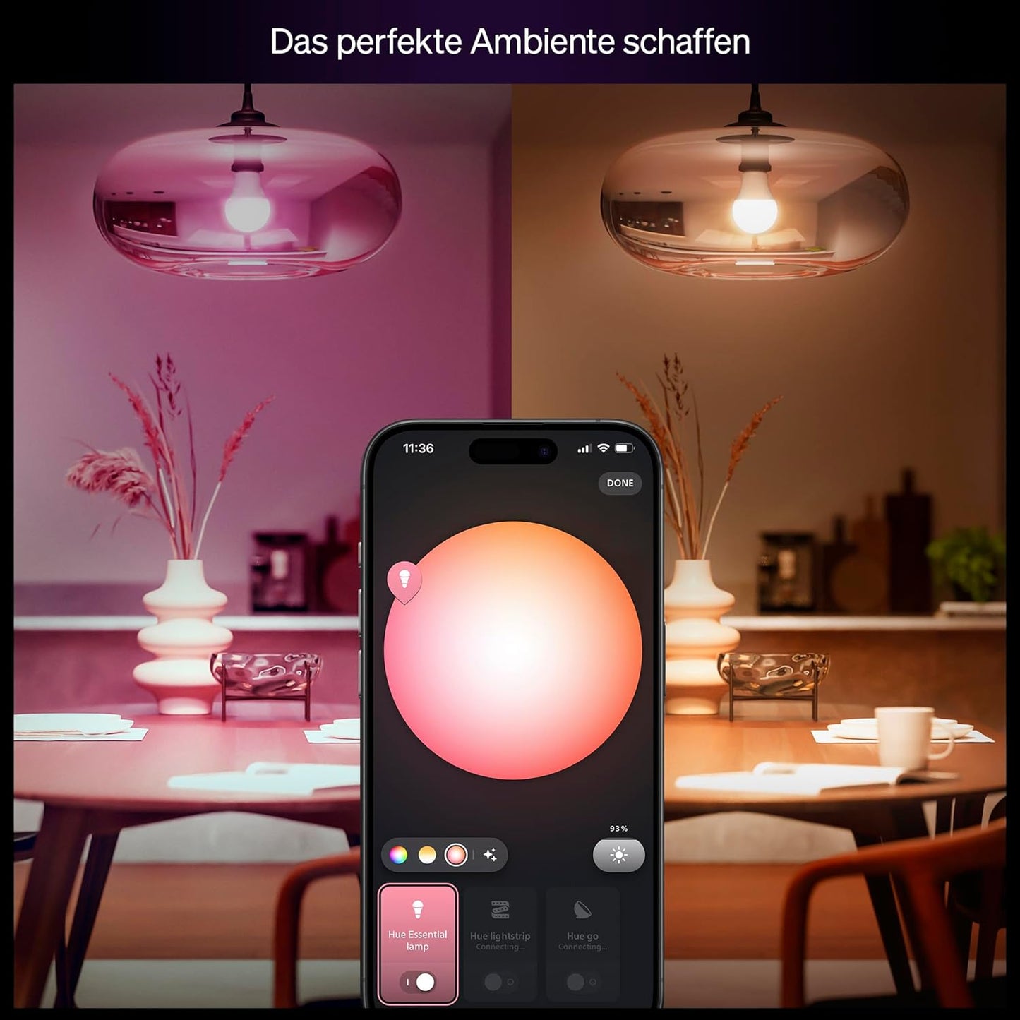 Philips Hue Essential Smart LED A60 Glühbirne,White and Color, E27-Fassung, 8 W, 2200 K–6500 K, 806 Lm, Dimmbar, Kompatibel Mit Alexa, Google Assistant Und Apple Home, 4Er-Pack