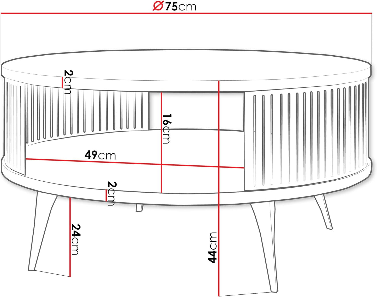 Mirjan24 Couchtisch Mit Ablage Rajkon, Runde Form, Metallbeine, Kaffeetisch, Wohnzimmertische, Beistelltisch, Sofatisch, Teetisch (Eiche Craft Gold, Schwarz)