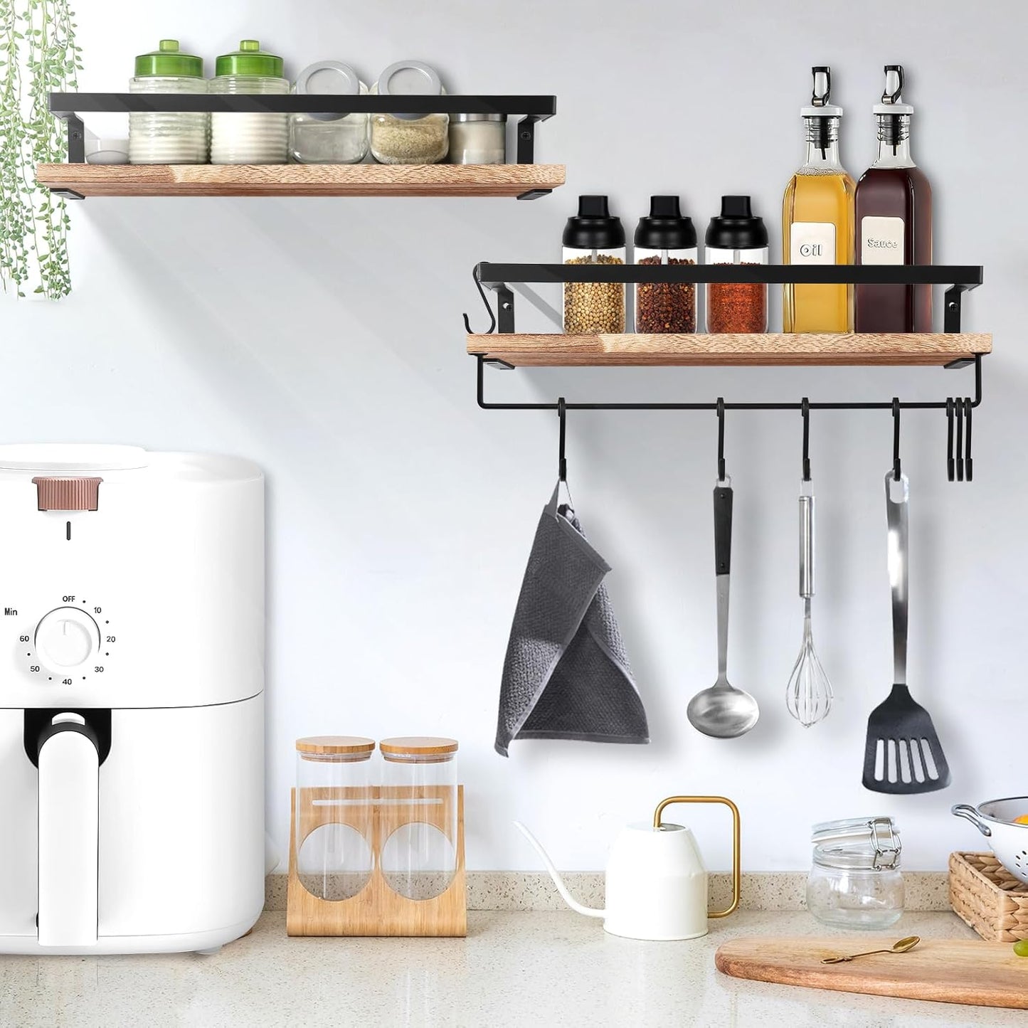 Uten Wandregal Holz, Schweberegal Rustikal Mit Handtuchhalter 2Er Set Hellbraun Für Schlafzimmer, Wohnzimmer, Badezimmer, Küche, Büro