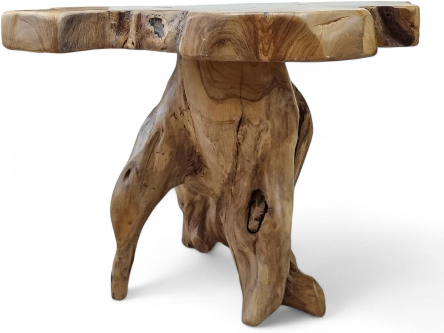 Kinaree Massivholz Couchtisch ALOR Setar - Ø 65-70Cm - Holz Beistelltisch Aus Massivem Teak in Rustikaler Optik, Mit Tischplatte Aus Wurzelholz Baumscheibe (50 X 65-70Cm)