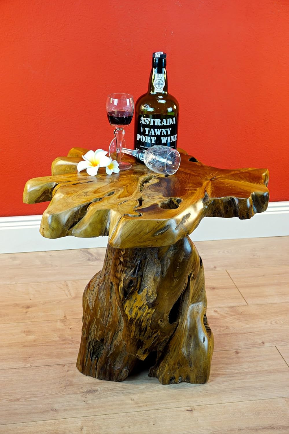 Kinaree Holz Beistelltisch ALOR Setar - Durchmesser Ca. 50-55Cm Beistelltisch Aus Teak Massivholz in Rustikaler Optik, Mit Tischplatte Aus Wurzelholz Baumscheibe (50X50X50Cm)