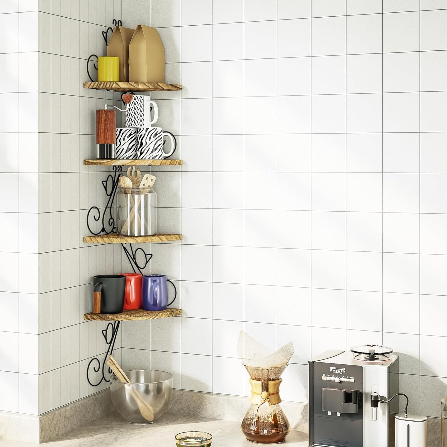 Alsonerbay Eckregal, Wandregal Vintage Aus Massivholz, Katzenform, Schweberegal Dekor Für Wohnzimmer Schlafzimmer Küche Büro, 4 Regalböden, Braun