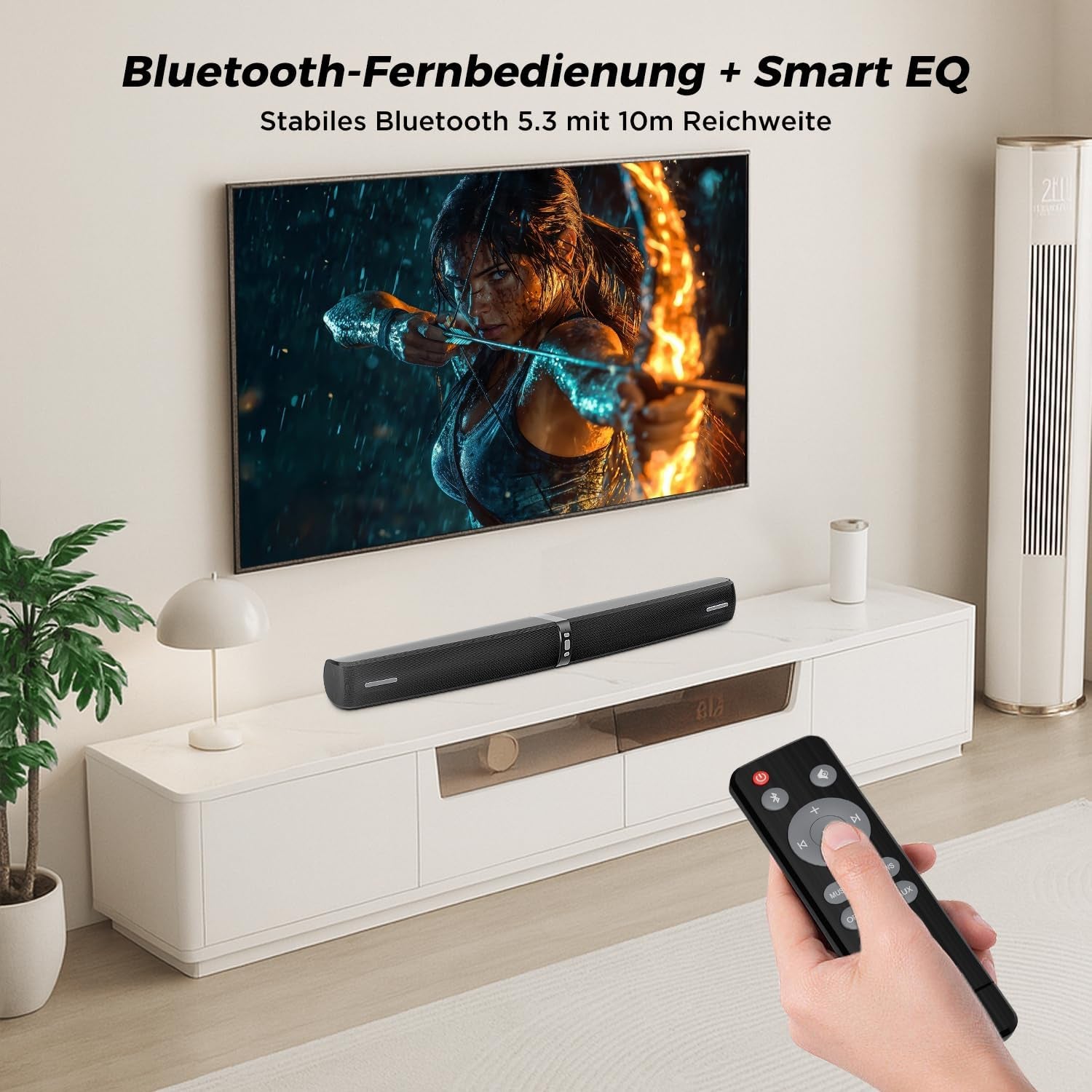 Soundbar Für TV Geräte, 2-In-1 Trennbare Tower-Lautsprecher Mit Bluetooth 5.3/Hdmi-Arc/Optisch/Aux – Wandmontagefähige Home Cinema Sound Bar Mit Surround-Sound Für Pc/Gaming/Projektoren (Black) 1Pcs