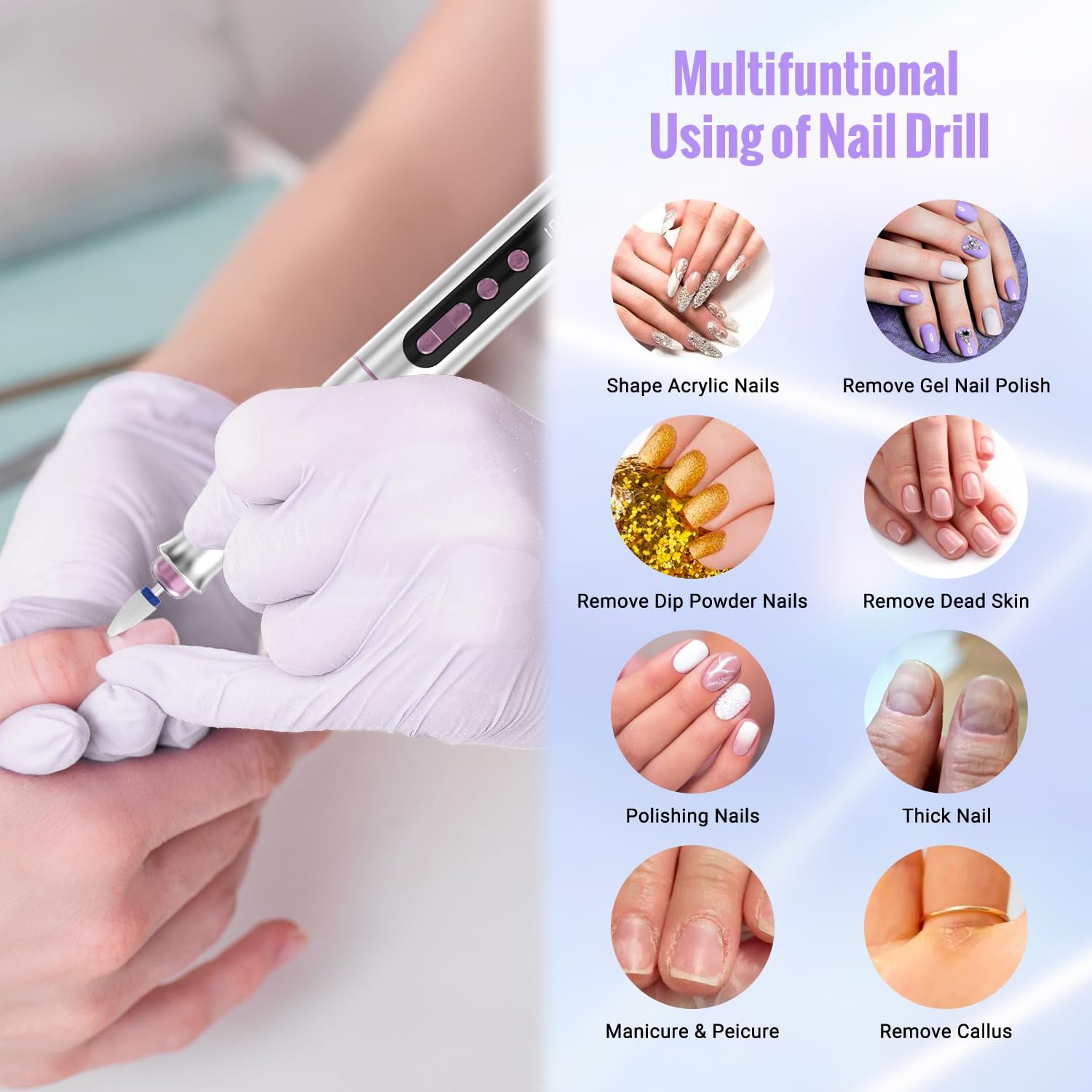Nagelfräser Kabellos, 13 in 1 Fräser Für Gelnägel 35000 U/Min, Elektrische Nagelfeile Professionell Nail Drill, Maniküre Und Pediküre Set Elektrisch Für Semi Permanent, Acrylnägel DN-2402