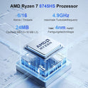 AWOW Mini Gaming PC Win-11 Pro Mit AMD Ryzen 7 8745HS (8 Kerne, Bis 4,9 Ghz), 32 GB Dual DDR5, 1TB Pcie 4.0 SSD, Radeon 780M Grafik, 4K Triple Display, Leiser Betrieb, Wifi 6, BT 5.2, 2.5G LAN