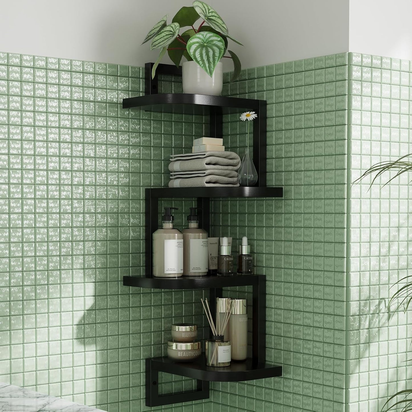 Eckregal Hängend Set Aus 4, Rustikale Holz-Wandaufbewahrung Für Kinderzimmer Bücherregal, Niedliches Eck-Wandregale Aus Holz Für Badezimmer Wohnzimmer Küchendekoration, Schwarz