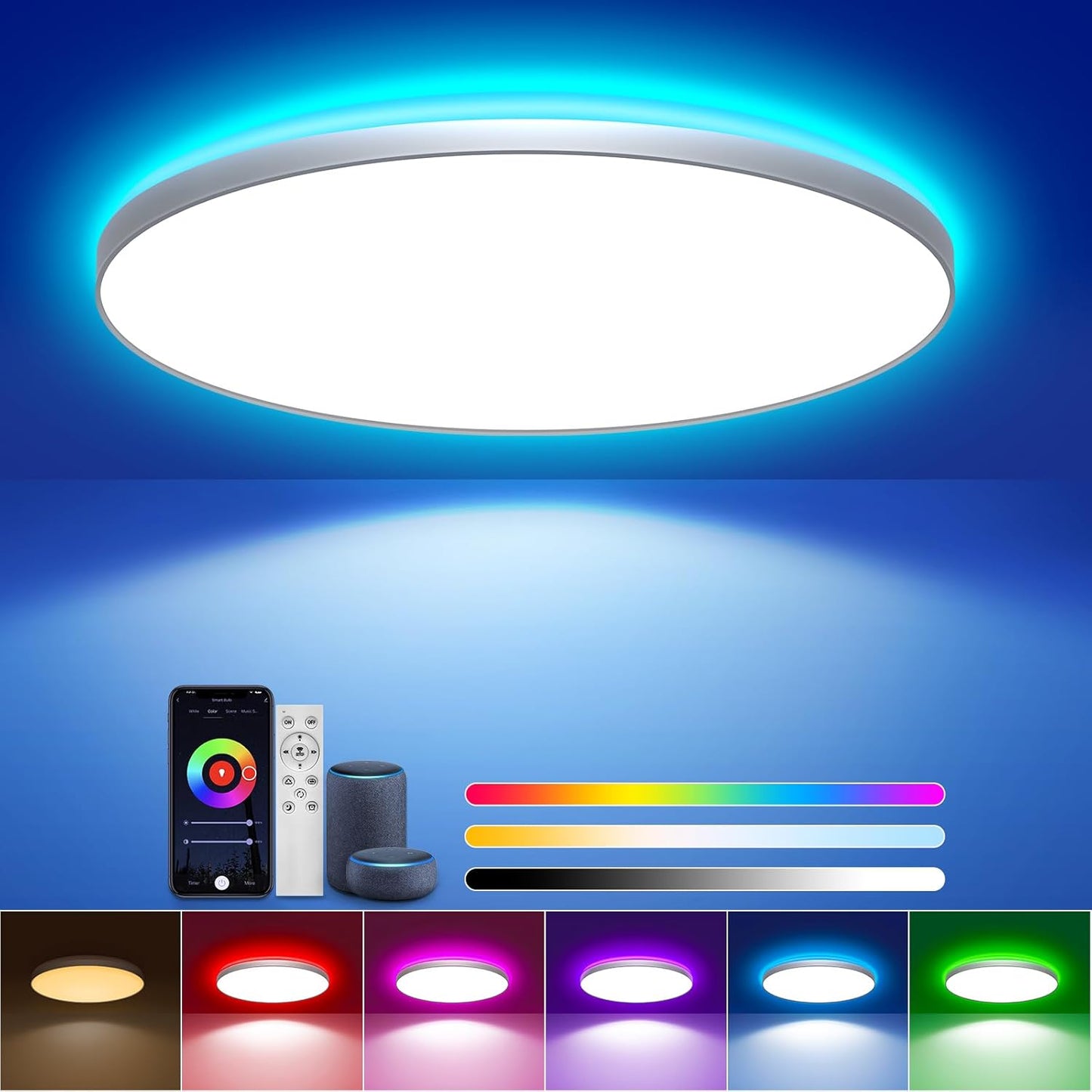 LED Deckenleuchte Dimmbar, 36W Ø30Cm Smart RGBIC LED Deckenlampe Mit Fernbedienung, Funktioniert Mit Alexa & Google Assistant, Deckenleuchten Für Schlafzimmer, Wohnzimmer