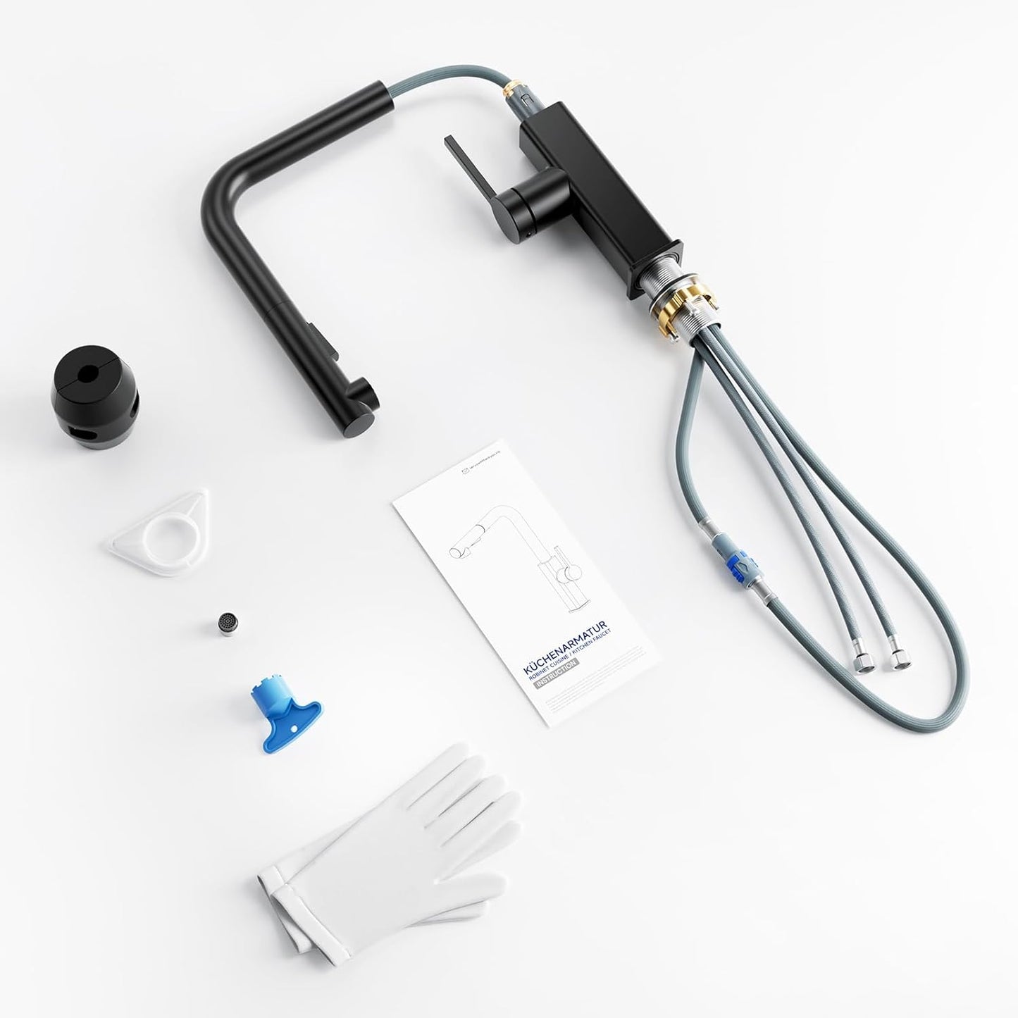 CECIPA Wasserhahn Küche Schwarz Ausziehbar, Küchenarmatur Mit Brause Ausziehbar, Mischbatterie Küche Schwarz Matt, Armatur Mit 2 Wasserstrahlarten, Spültischarmatur Edelstahl, Kitchen Tap 360° Drehung