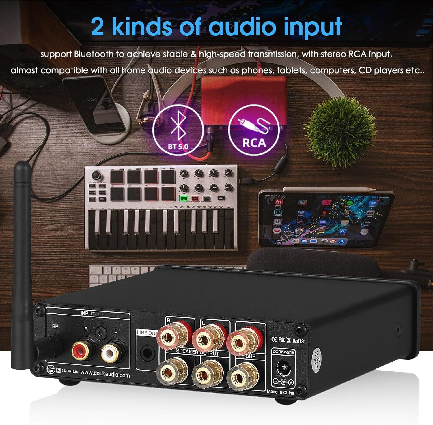 Nobsound NS-14G 2.1 Verstärker, Audio Amplifier, Bluetooth 5.0 Hifi Stereo 200W 2.1-Kanal Subwoofer Leistungsverstärker Mit Höhen- Und Basskontrolle Für Heim- Und Autolautsprecher