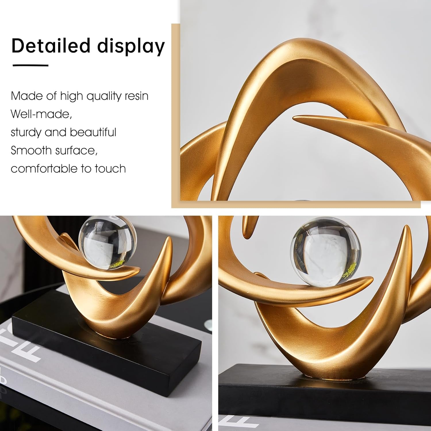 Abstrakte Kunst-Skulptur, Kunstharz, Gold, Dekorative Statue, Moderne Weiße Ornamente Für Wohnzimmer, Dekorativas Modernas Für Couchtisch/Eingang/Büro, Sammlerstücke (Gold)