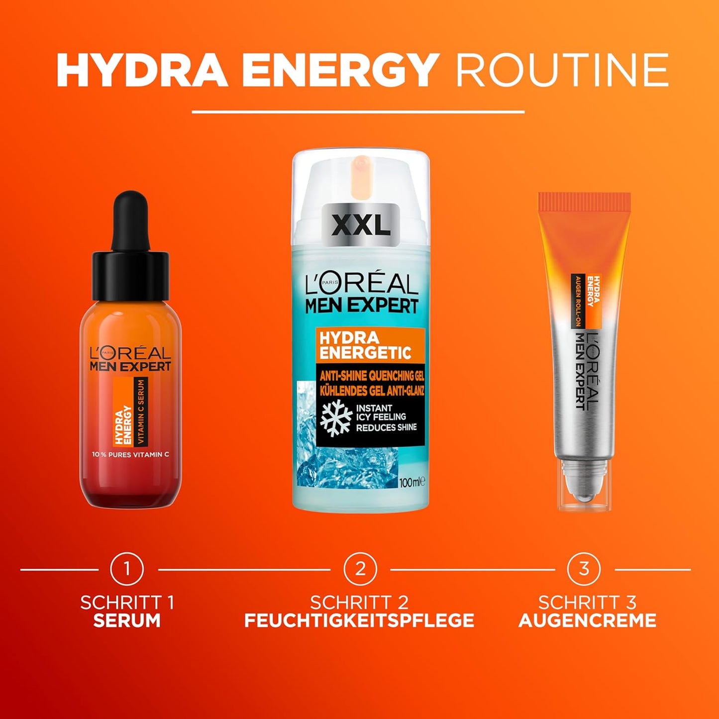 L'Oréal Men Expert XXL Kühlende Gesichtspflege Anti-Glanz Für Männer, Erfrischendes Und Mattierendes Gesichtsgel, Gesichtscreme Für Herren, Hydra Energy, [Amazon Exclusive], 1 X 100 Ml