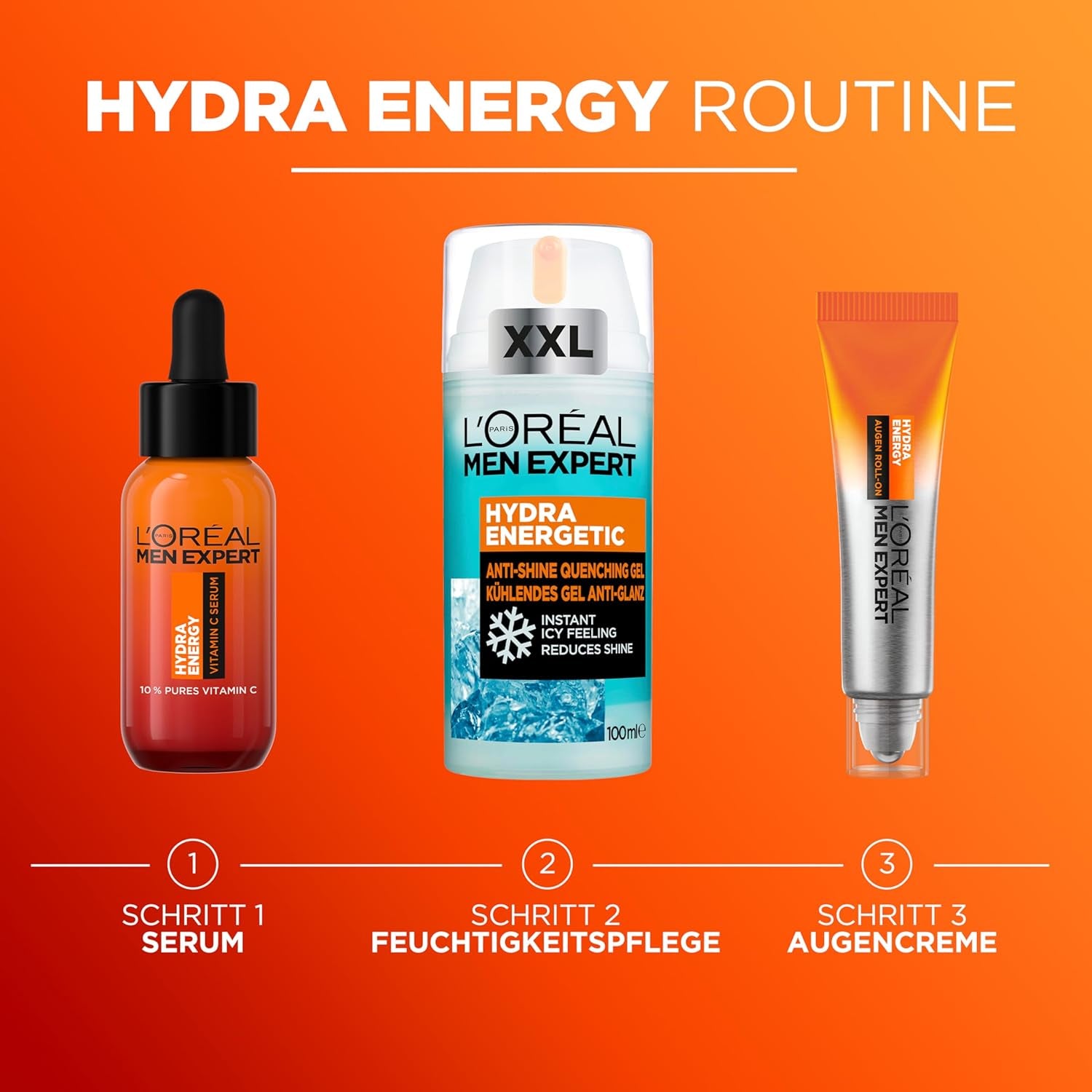 L'Oréal Men Expert XXL Kühlende Gesichtspflege Anti-Glanz Für Männer, Erfrischendes Und Mattierendes Gesichtsgel, Gesichtscreme Für Herren, Hydra Energy, [Amazon Exclusive], 1 X 100 Ml
