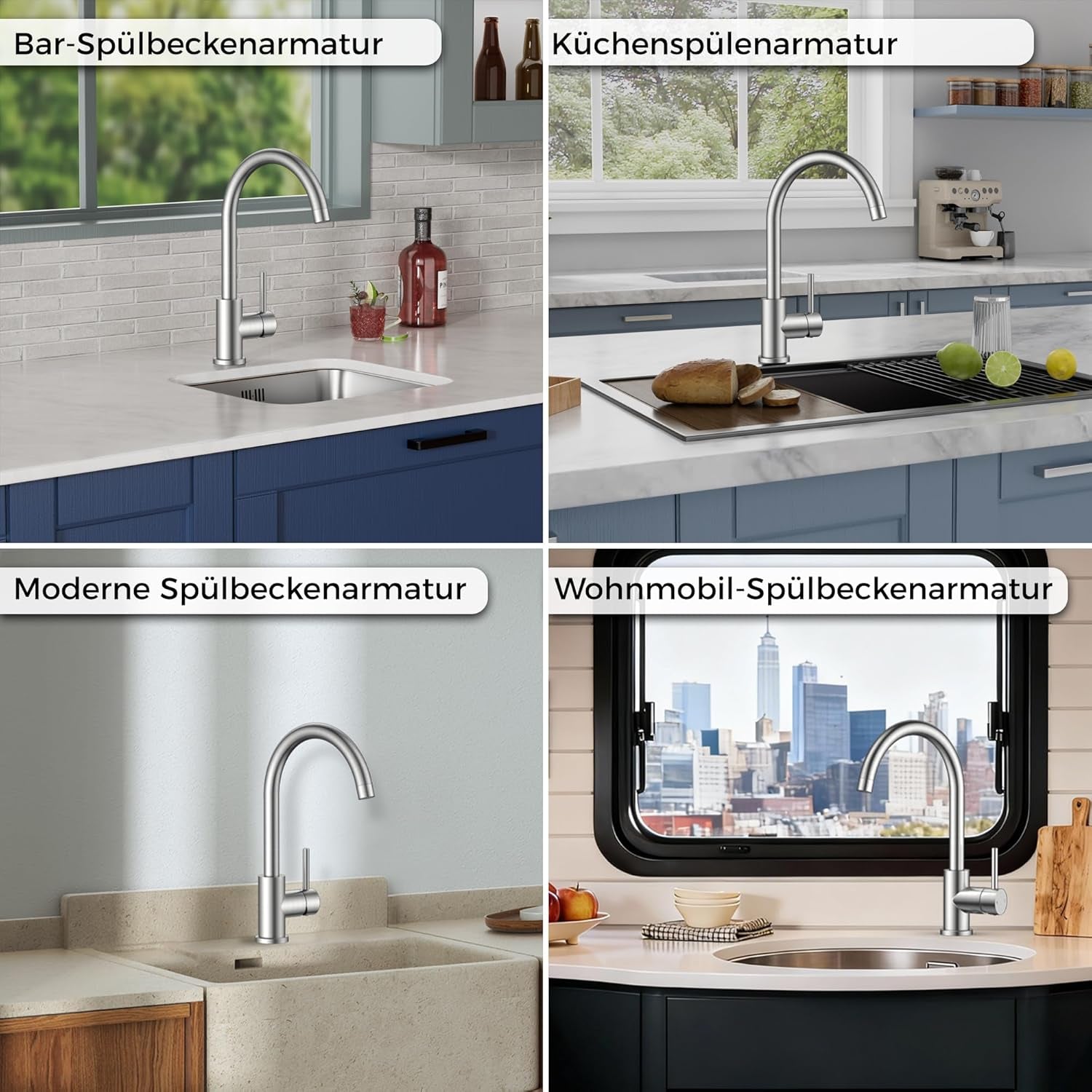 FORIOUS Wasserhahn Küche, Mischbatterie Armatur, Edelstahl, 360° Schwenkbar, Einhebel-Warm- Und Küchenarmatur, Edelstahl, Auslaufhöhe 238 Mm, Fingerzug