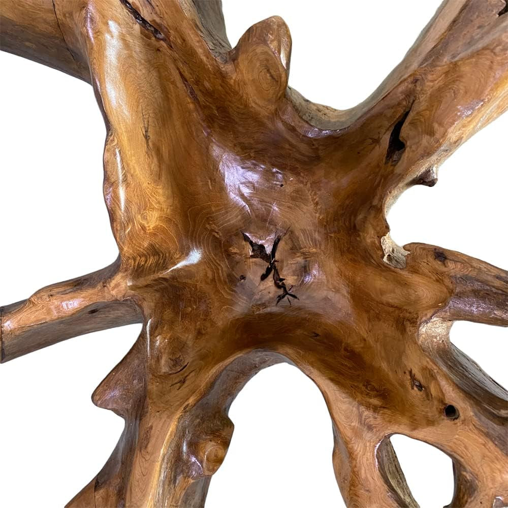 Teak Couchtisch ZONAS 80Cm Natural Massivholz Wohnzimmertisch Mit Glasplatte Wurzelholz