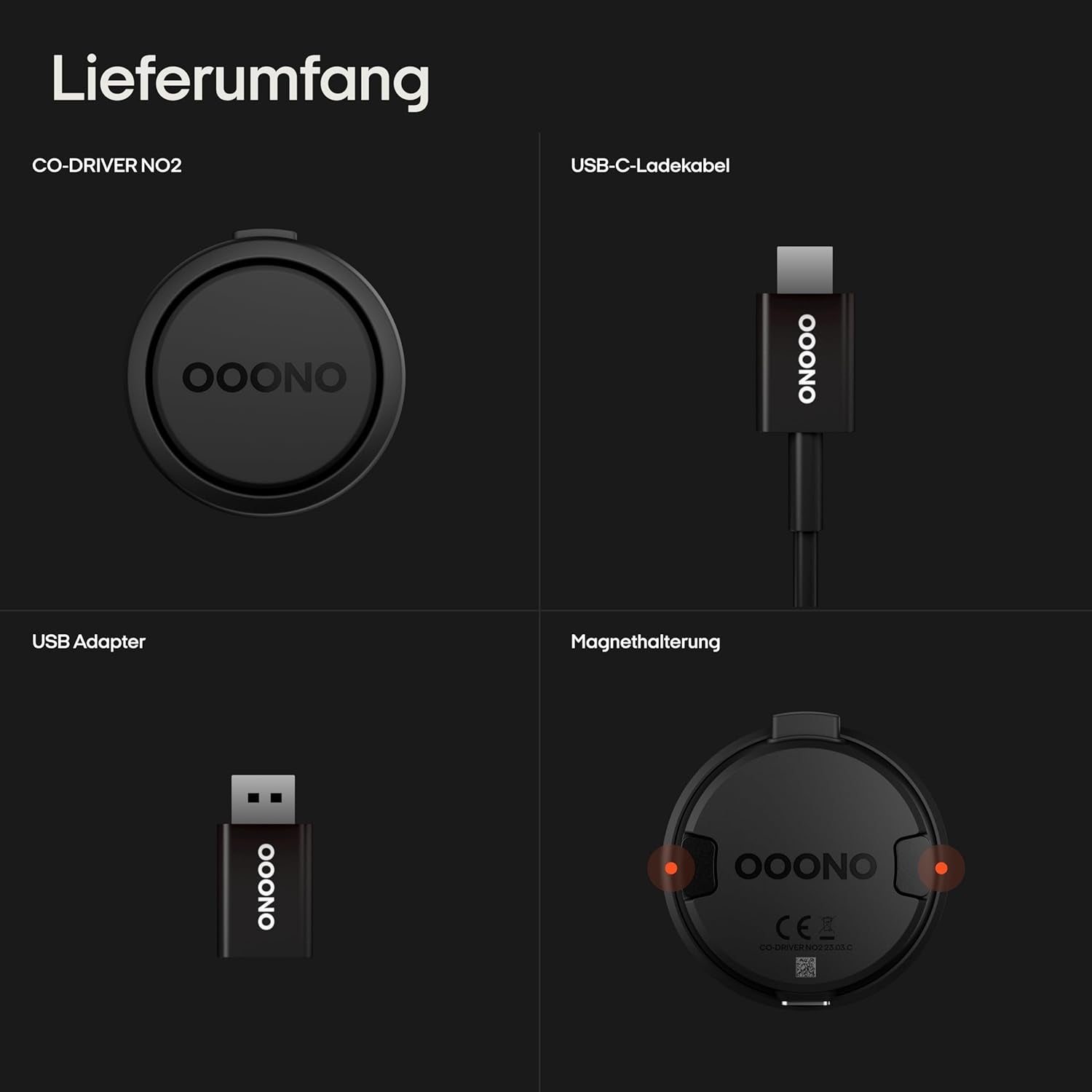 OOONO Co-Driver NO2 [NEUES Modell 2025] - Optimierter Co-Driver Fürs Auto - Warnt Vor Tempo-Kontrollen Und Gefahrenstellen - Wiederaufladbar - Led-Anzeige - Carplay & Android Auto Kompatibel