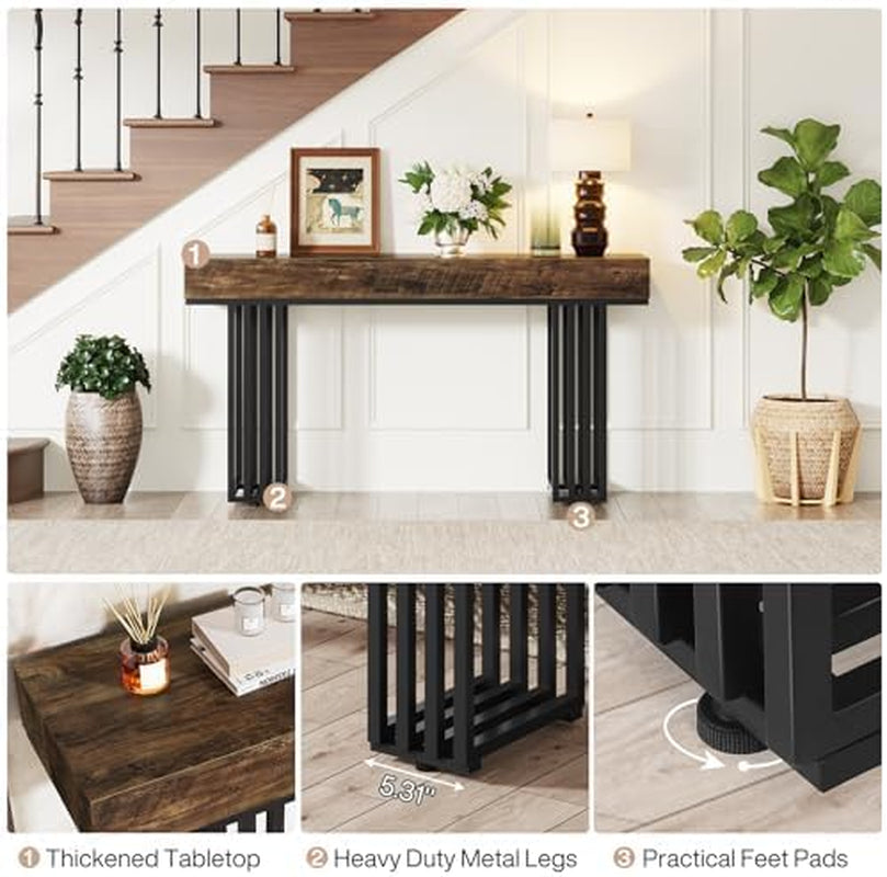 Tribesigns Schmaler Konsolentisch, Eingangstisch Schmaler Tisch Mit Elegantem Metallgestell Im Industriestil, Holz Vintage Konsolentisch Für Wohnzimmer, Flur (140 Cm, Braun)