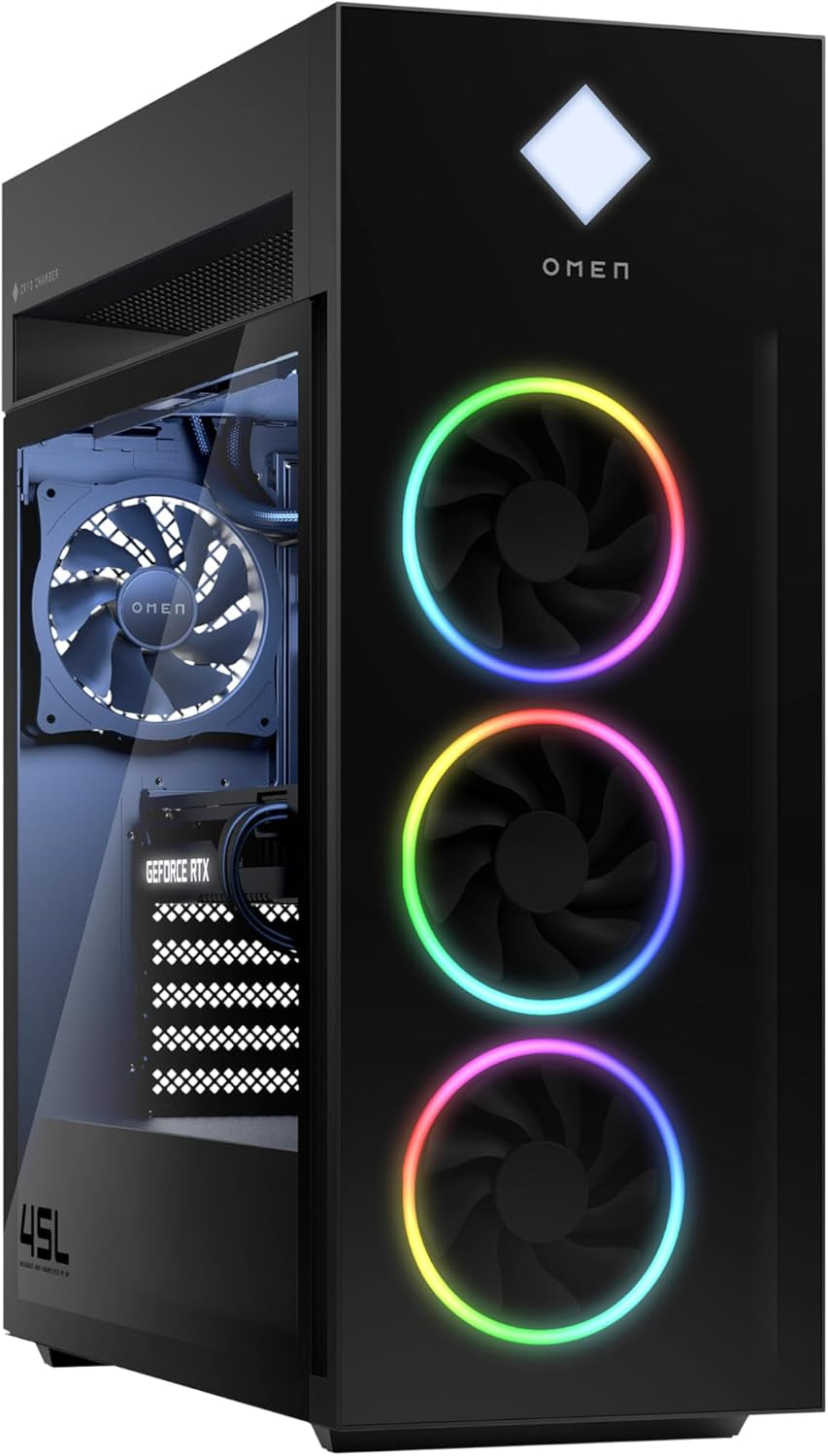 Omen 45L Gaming Desktop PC | Gt22-3295Ng | Intel Core Ultra 9 285K | 64 GB DDR5 RAM | 3 TB SSD | NVIDIA Geforce RTX 5090 (32 GB GDDR7) | Win11 | Flüssigkeitskühlung | Tower PC | Schwarz