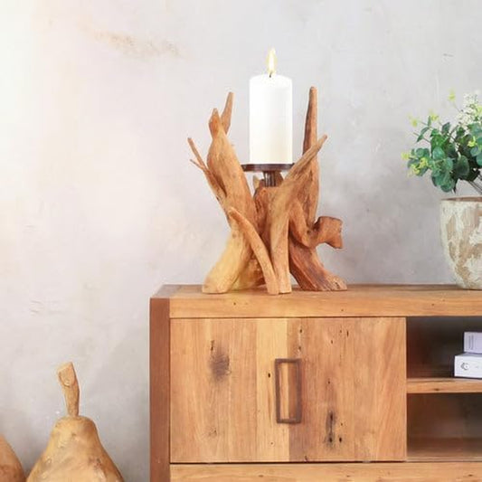 Bressmer Villa Wurzelholz Kerzenständer – Handgefertigter Teakholz Kerzenhalter Aus Treibholz – Rustikale Naturholz Deko Für Wohnzimmer & Esstisch – Unikat Mit Organischer Struktur