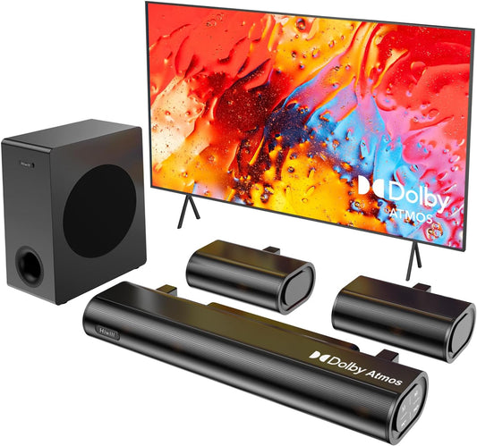 Hiwill 5.1 Dolby Atmos Mit Soundbar Für TV Geräte, Surround Heimkino Soundsystem Für Fernseher, 2 Rear-Lautsprechern, Sound Bar Mit Subwoofer 5.25'', Earc/Arc/Opt/Aux/Usb, Hielite A51, 2025