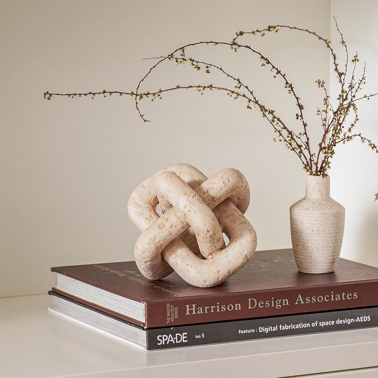 Dekorativer Knoten Mit 3 Gliedern Für Heimdekoration, Beige Travertin Inspirierte Ästhetische Raumdekoration Für Couchtisch, Regal, Eingang, Boho-Kettenglied-Dekor Für Wohnzimmer Bauernhaus