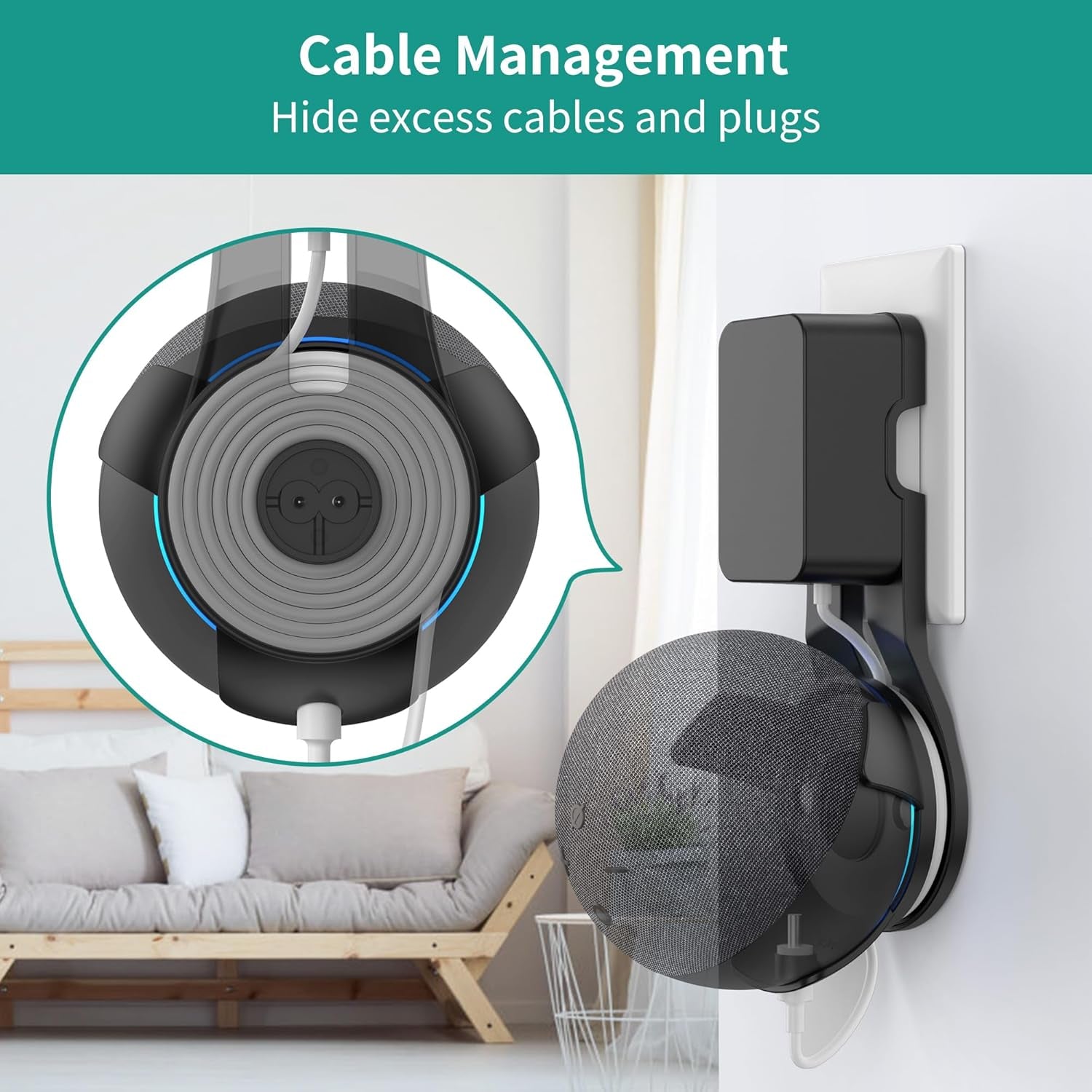 Plusacc Steckdosenhalterung Für Echo Dot 5. Generation - Wandhalterung Halterung Keine Schrauben Notwendig (Schwarz)