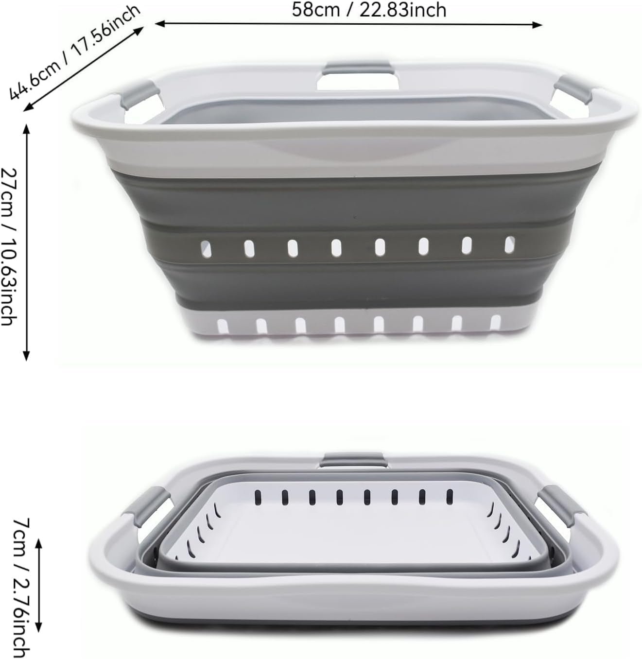 SAMMART 42L Faltbarer Wäschekorb Aus Kunststoff – Faltbarer Pop-Up-Aufbewahrungsbehälter/Organizer – Tragbarer Wäschekorb – Platzsparender (1, Weiß/Grau)