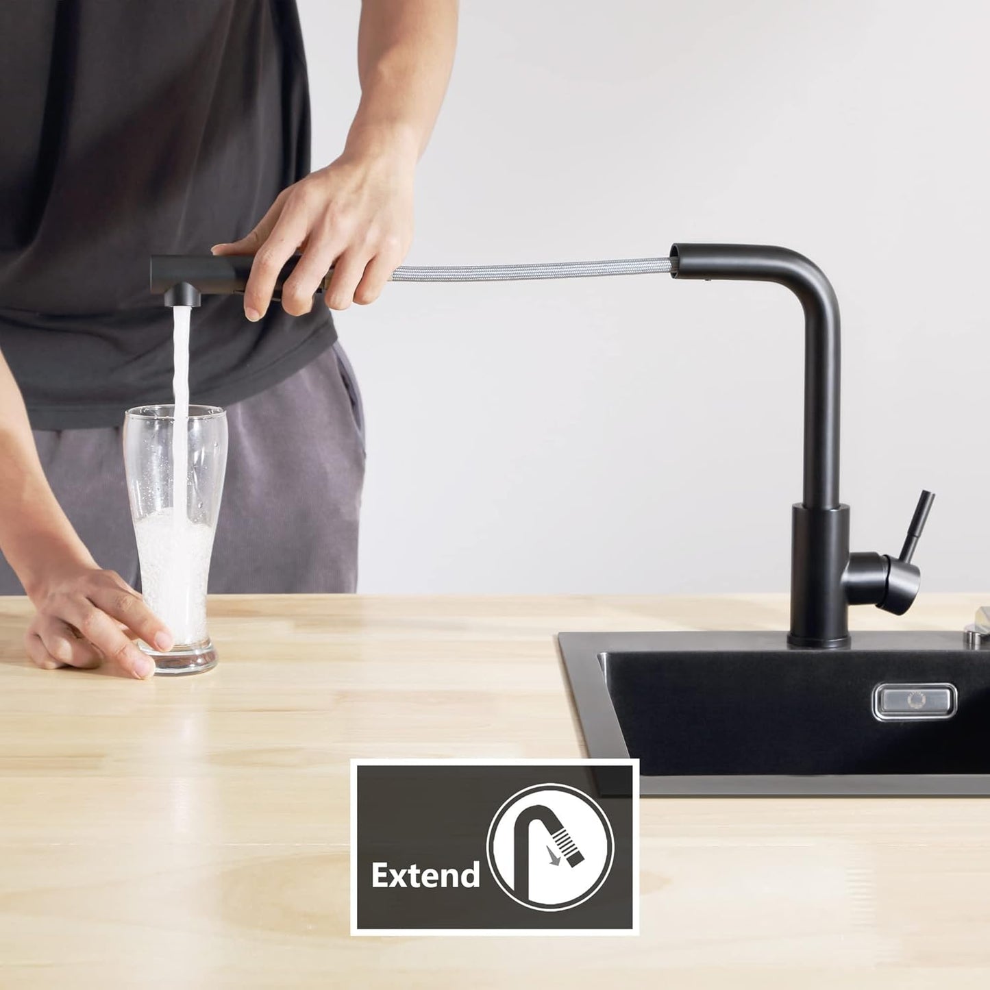 CECIPA Hochdruck Wasserhahn Küche Schwarz, Küchenarmatur Ausziehbar, Spültischarmatur Mit Brause Zwei Wasserstrahlarten, Armatur Küche 360° Schwenkbar, Mischbatterie Küche Edelstahl, X203B