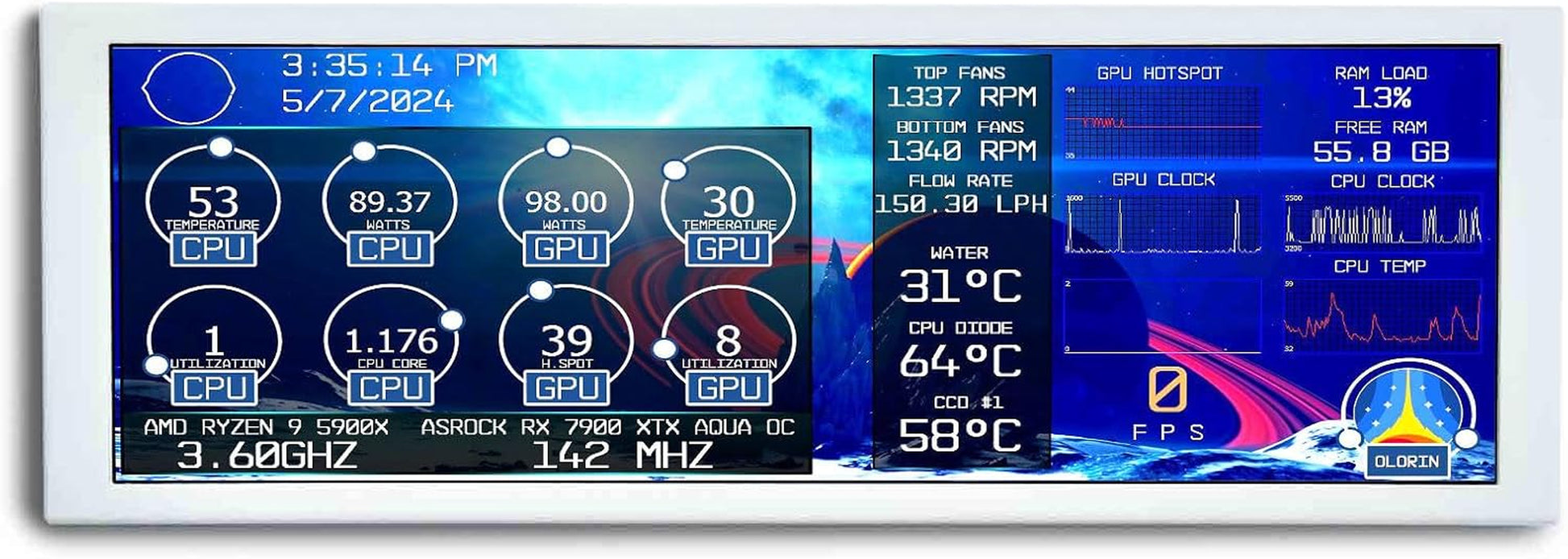VSDISPLAY Weiß 7,84 Zoll 1280 X 400 IPS Mini Monitor Stretched Bar LCD Display Mit USB C Video Port