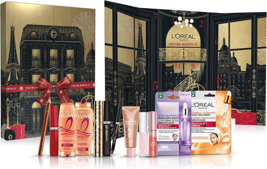 L'Oréal Paris Adventskalender Für 12 Tage 2025, 12 Ikonische Produkte Für Make-Up, Hautpflege Und Haarpflege Von L'Oréal Paris.