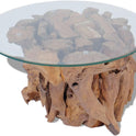 Couchtisch Kaffeetisch Coffeetisch Mit Tischfuss Aus Massives Teak-Treibholz Ideal Als Beistelltisch Glas Tischplatte Durchmesser 60Cm