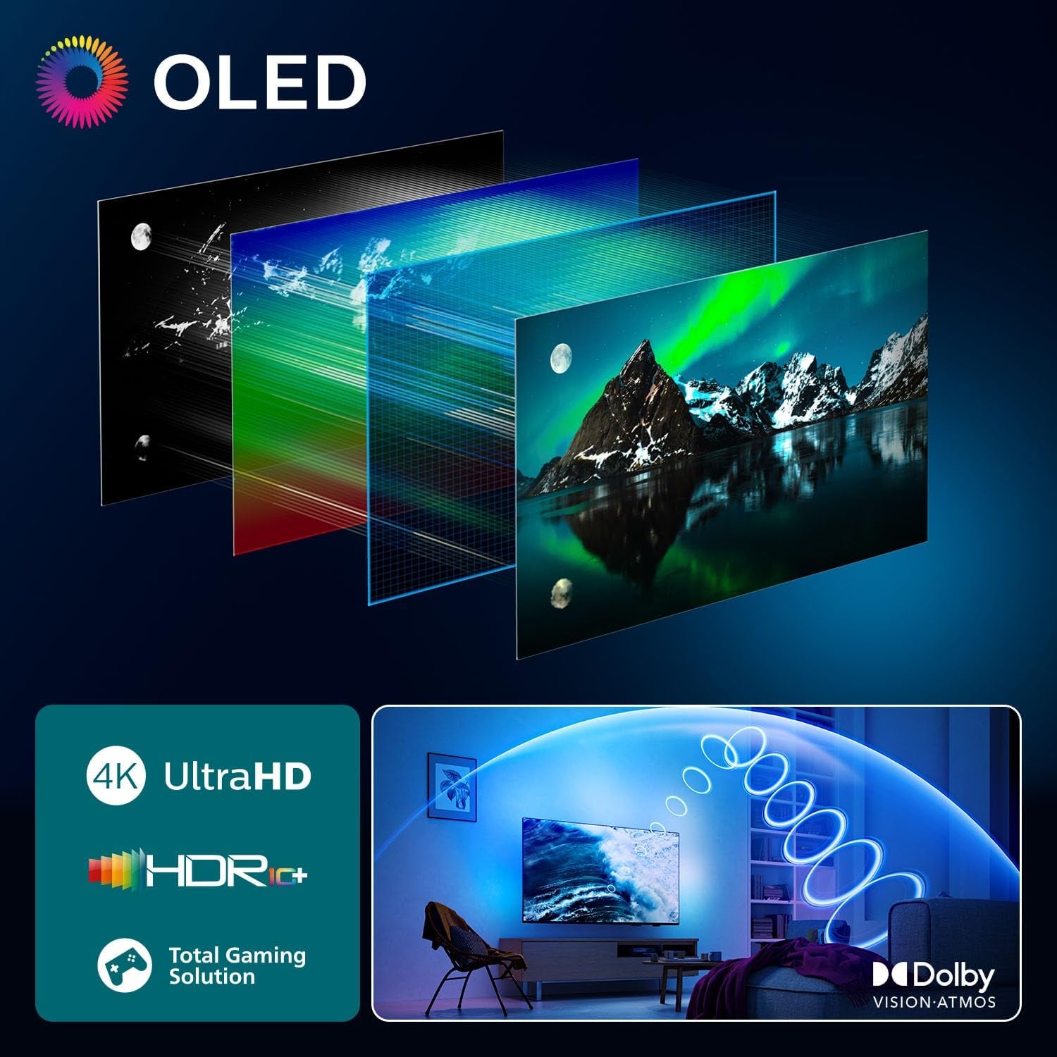 Philips Ambilight 77OLED760 4K OLED Smart TV - 77 Zoll Display Mit P5 AI Perfect Picture Engine Ultra HD, Titan OS, Dolby Vision Und Atmos Sound - Funktioniert Mit Alexa Und Google Sprachassistent