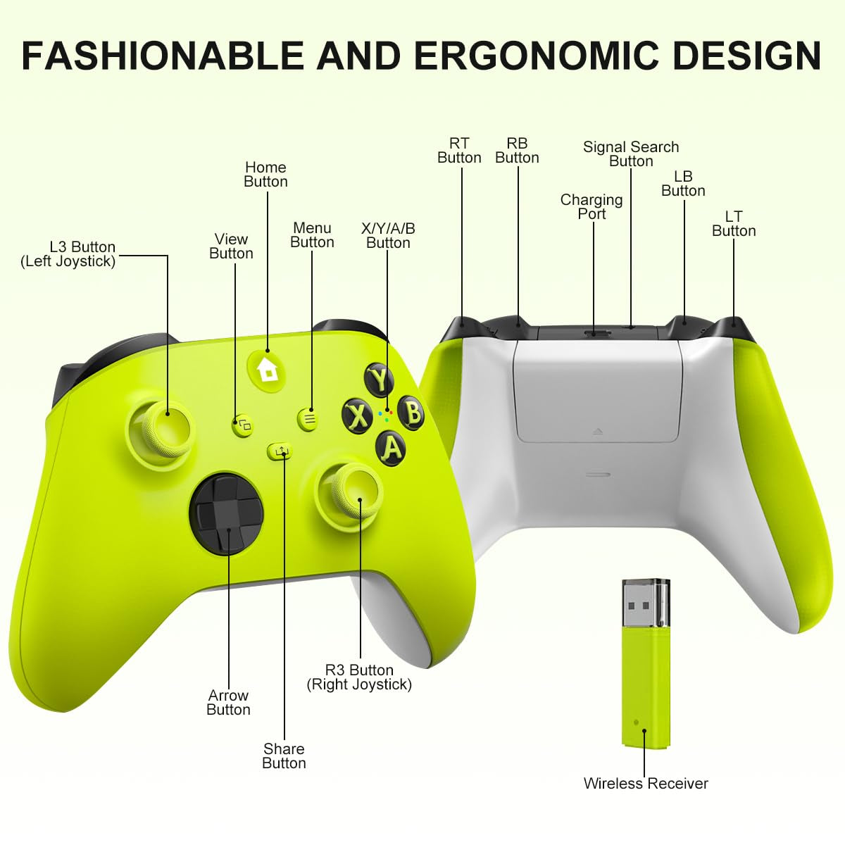 Xbox Controller Wireless Für Xbox One, Xbox Series X/S, Xbox One X/S,Wireless Controller Mit 2.4Ghz Wireless Adapter,Mit 3.5Mm Kopfhörerbuchse,Gelb