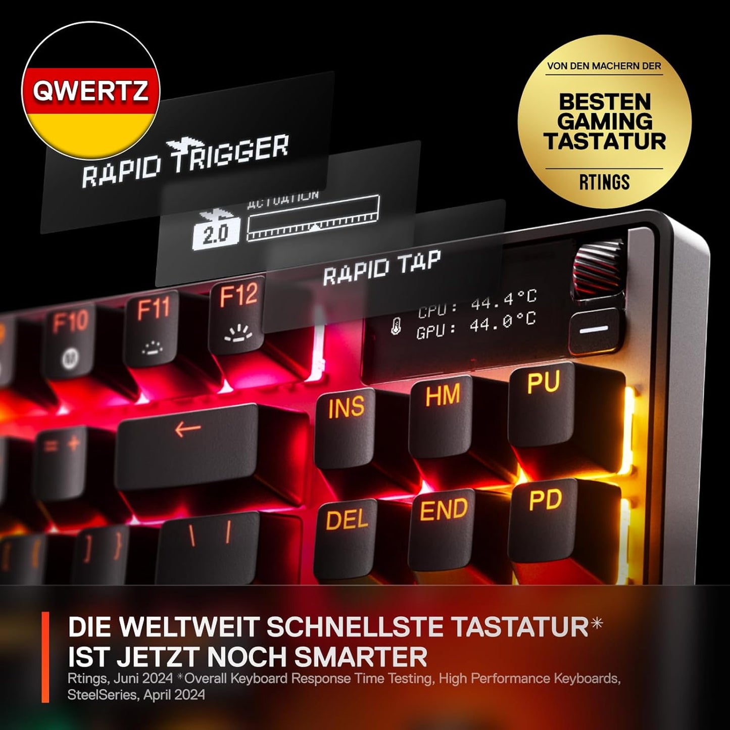 Steelseries Apex Pro TKL Gen 3 - Gaming Keyboard - Hall Effect Switches; Omnipoint 3.0 - Adjustable Actuation - Game-Ready Presets - Rapid Trigger, Protection Mode, Rapid Tap/Socd - German QWERTZ