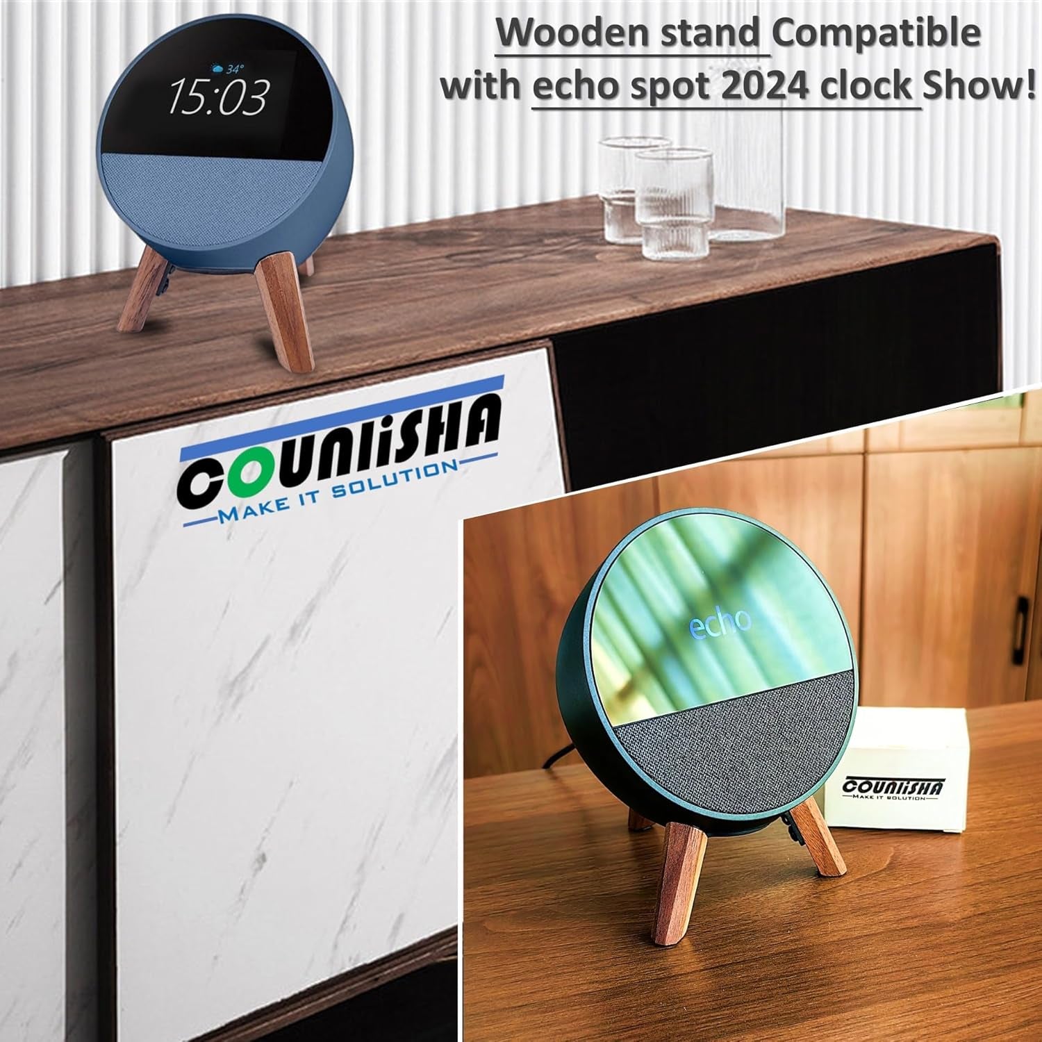 Echtholz-Ständer Für Echo Spot (2024 Veröffentlicht), Smart-Wecker, Stativhalterung, Zubehör, Schützt Alexa-Spot Für Besseren Klang, Sichere, Stabile Holzhalterung Für Spot-Lautsprecher